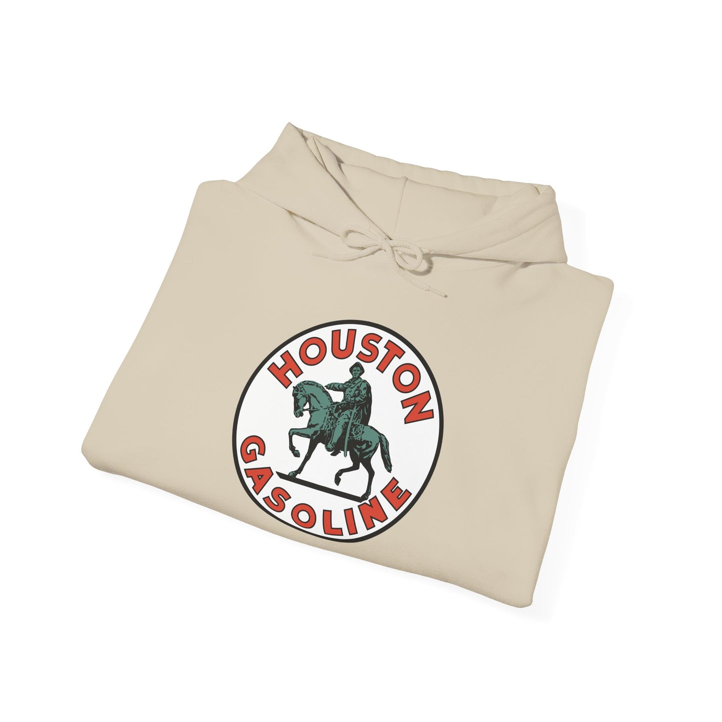 Houston Gasoline Logo Hoodie — Vintage Equestrian Gas Station Crewneck