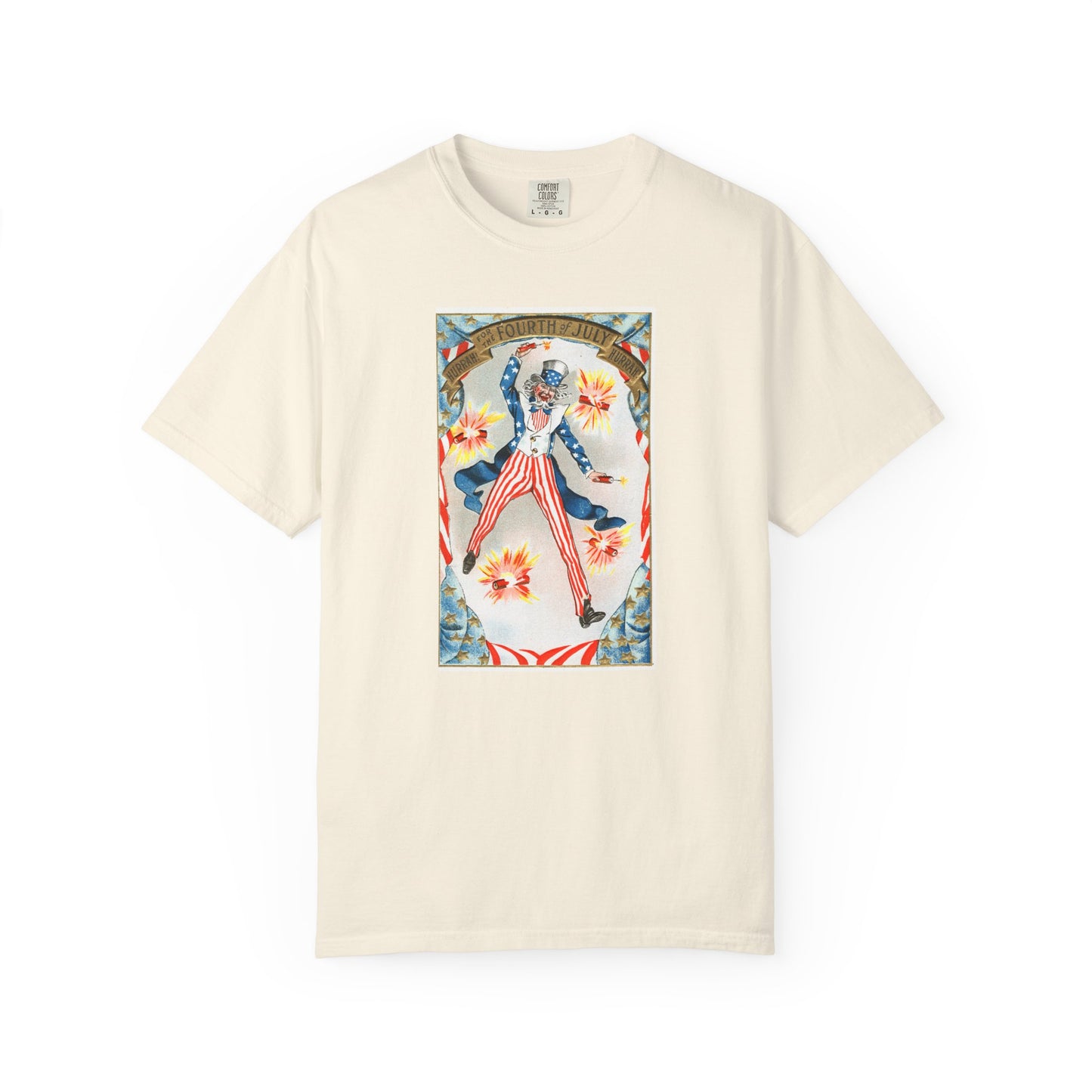 Hurrah Fourth of July Uncle Sam t-shirt blue jean — vintage patriotic postcard art — The Faded Label Co.
