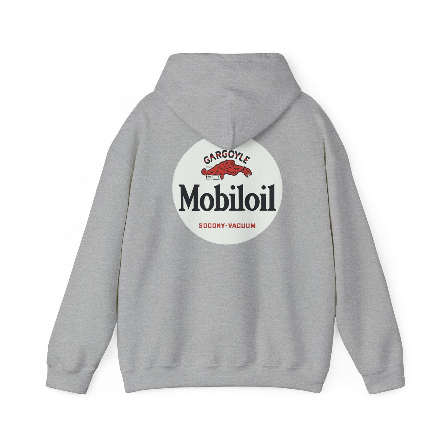 Mobiloil Logo Hoodie — Vintage Gargoyle Motor Oil Graphic Sweatshirt