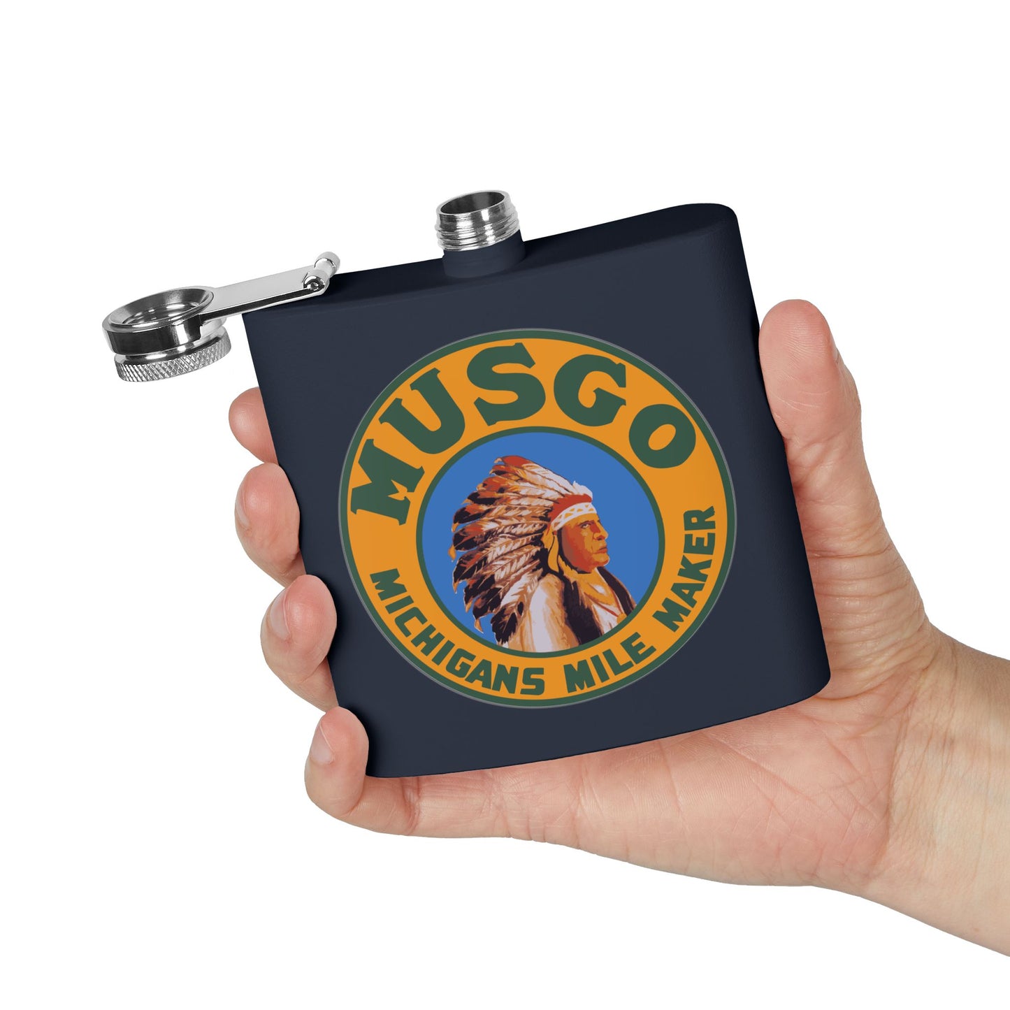 Musgo Flask — Vintage Michigan Petroliana Gift | The Faded Label Co.