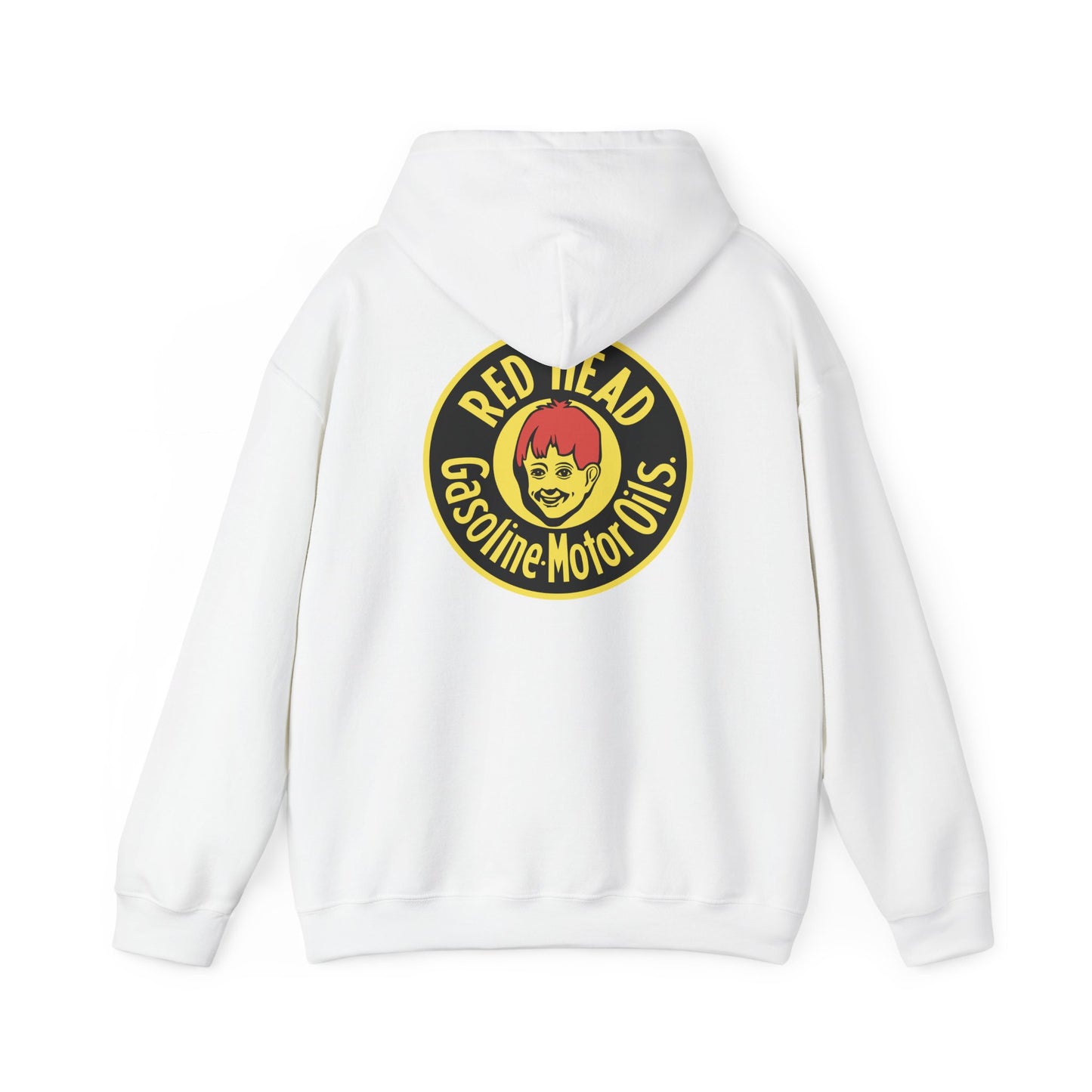 Red Head Gasoline Logo Hoodie — Vintage Automotive Graphic Sweatshirt