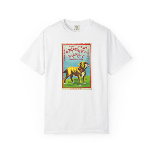 Bulldog Brand Firecrackers t-shirt White — vintage 4th of July fireworks label tee — The Faded Label Co.