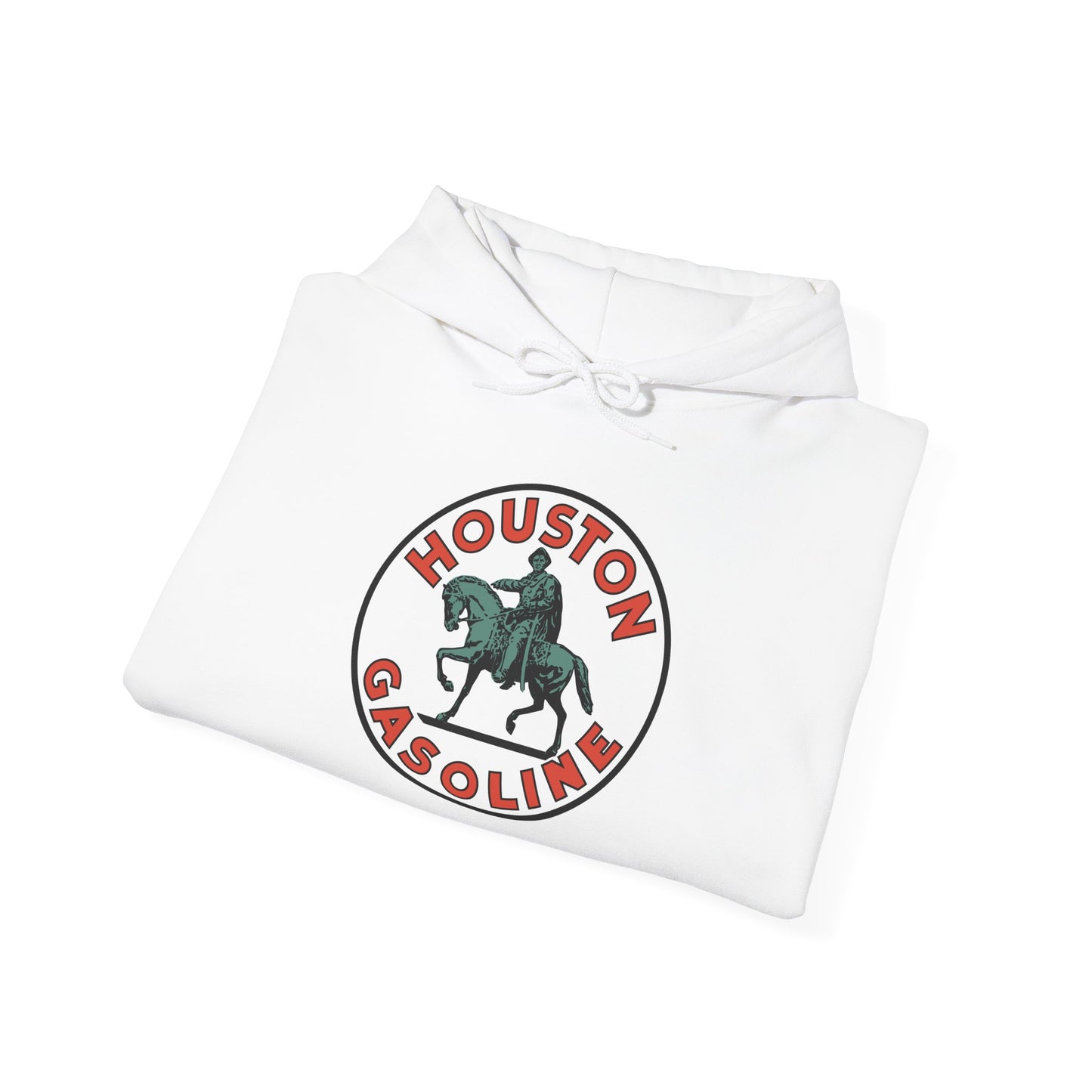 Houston Gasoline Logo Hoodie — Vintage Equestrian Gas Station Crewneck
