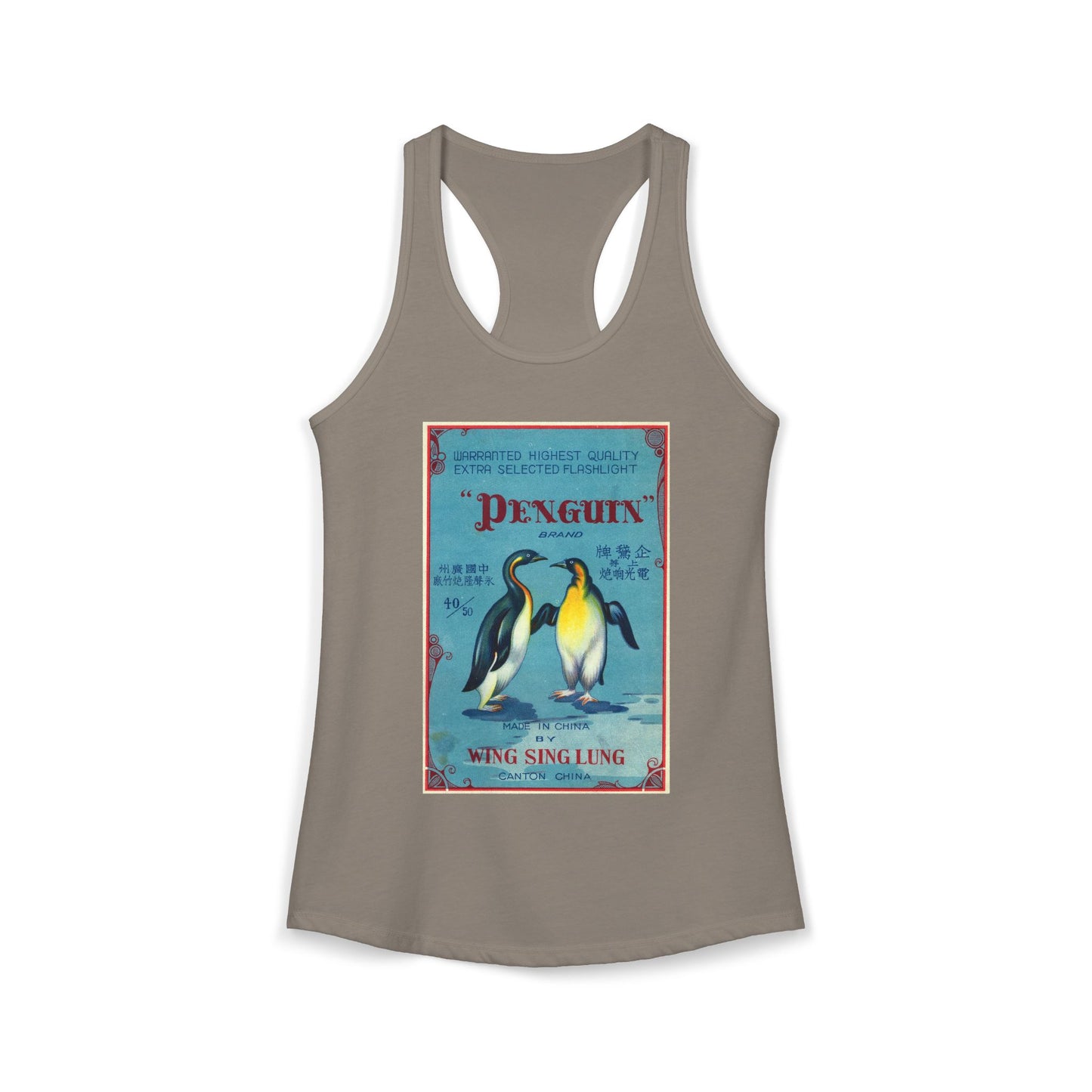 Penguin Brand Firecrackers racerback tank navy — America's 250th anniversary apparel — The Faded Label Co.