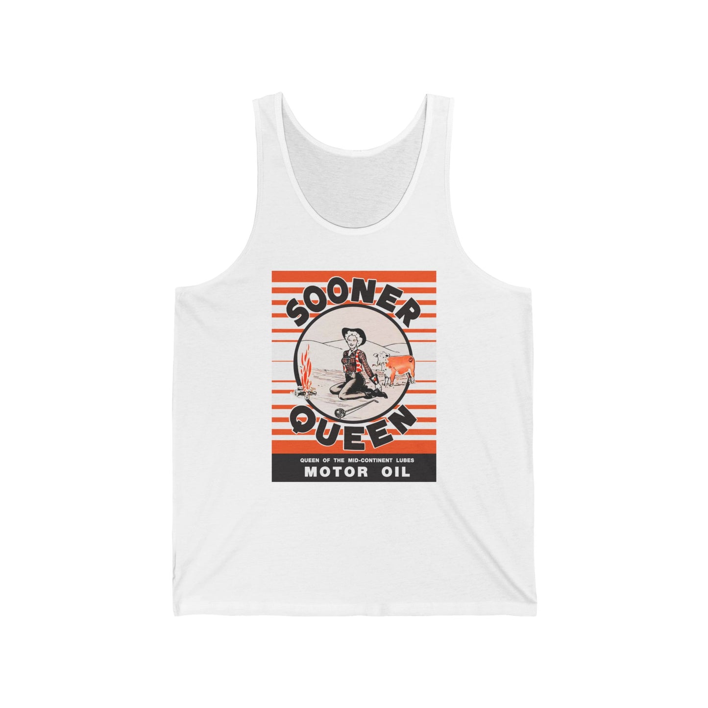 Sooner Queen Motor Oil surf tank athletic heather — rare Oklahoma petroliana art — The Faded Label Co.