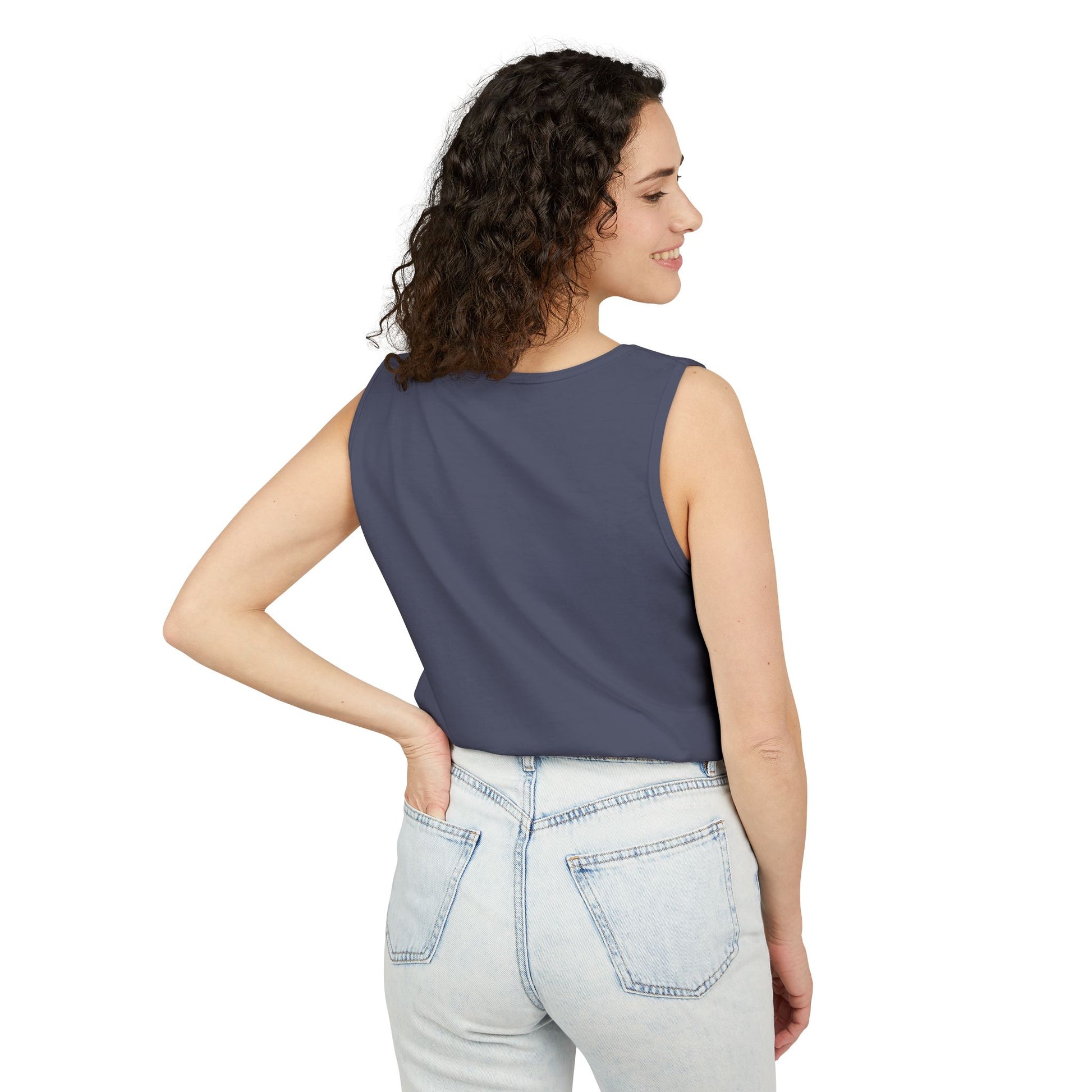Hurrah Fourth of July Uncle Sam tank top flat lay pepper — Comfort Colors 9360 unisex tank — The Faded Label Co.