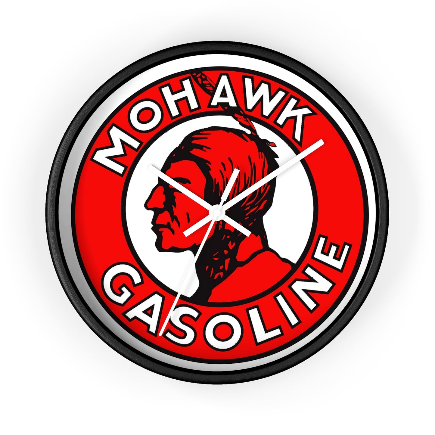 Mohawk Gasoline wall clock white base — retro gas station decor — The Faded Label Co.