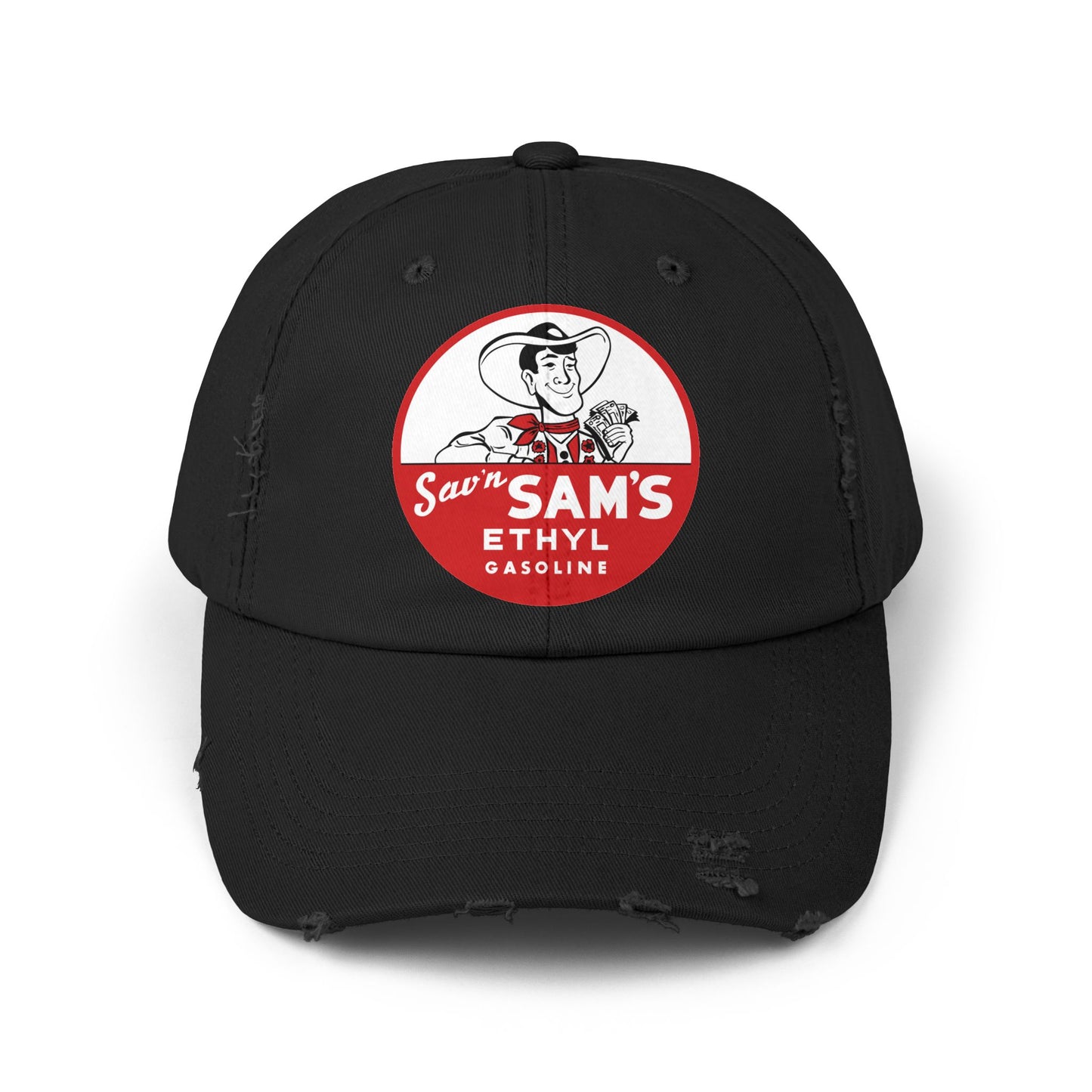 sams ethyl Distressed Gasoline Logo Cap — "Sam's Ethyl" Vintage Trucker Hat