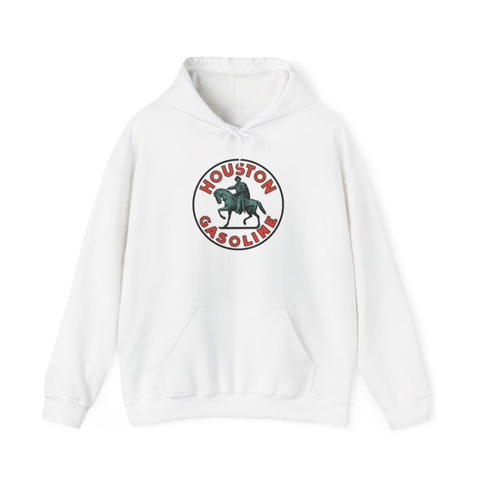 Houston Gasoline Logo Hoodie — Vintage Equestrian Gas Station Crewneck