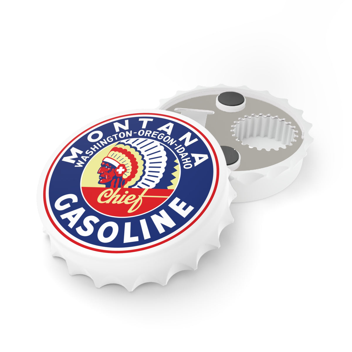 Montana Chief Gasoline Bottle Opener — Vintage Inland Empire Petroliana Gift | The Faded Label Co.