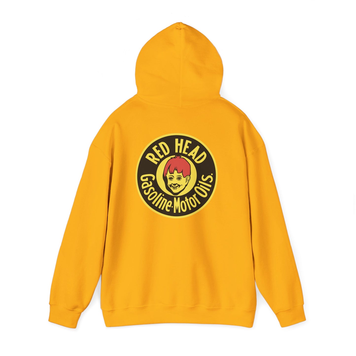 Red Head Gasoline Logo Hoodie — Vintage Automotive Graphic Sweatshirt