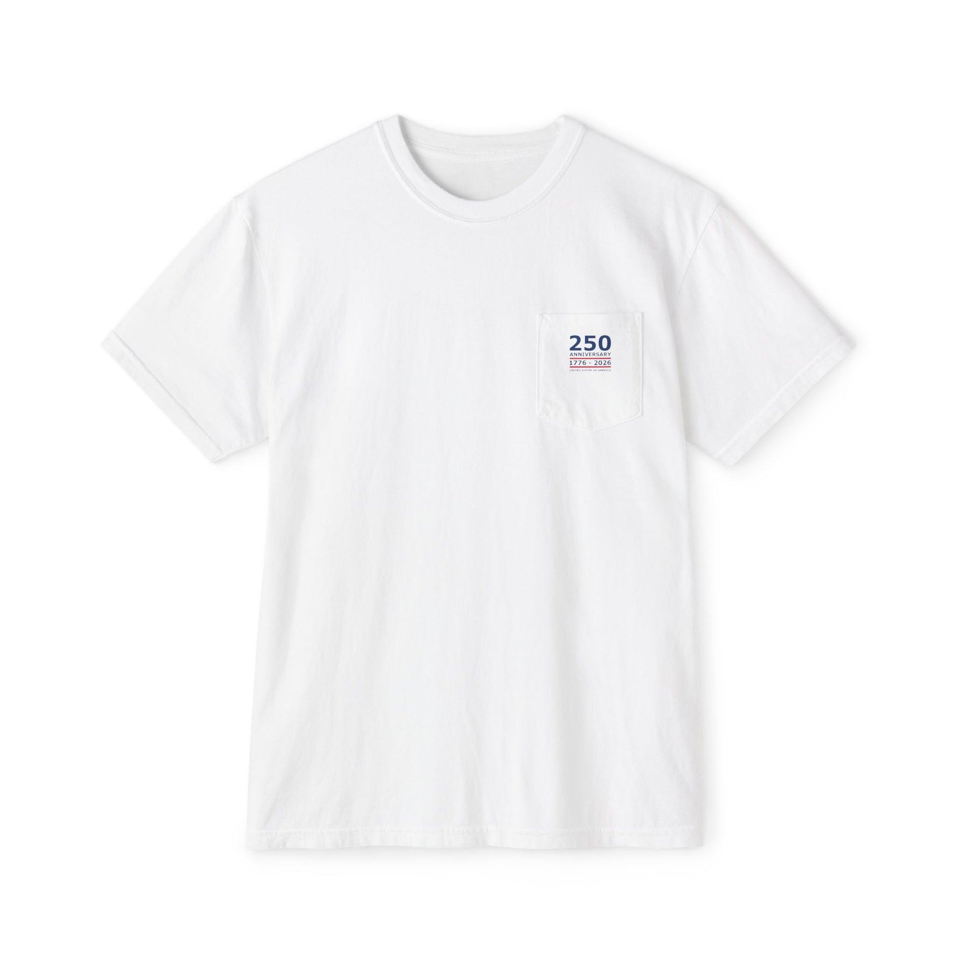 Cats Brand Firecrackers pocket t-shirt white front — America's 250th anniversary badge — The Faded Label Co.