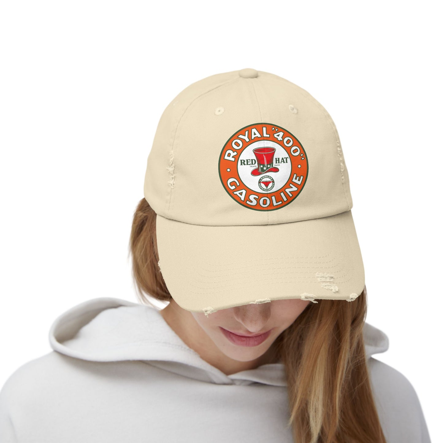 Red Hat Royal 400 Gasoline Distressed Cap — Vintage Rare Petroliana Hat | The Faded Label Co.