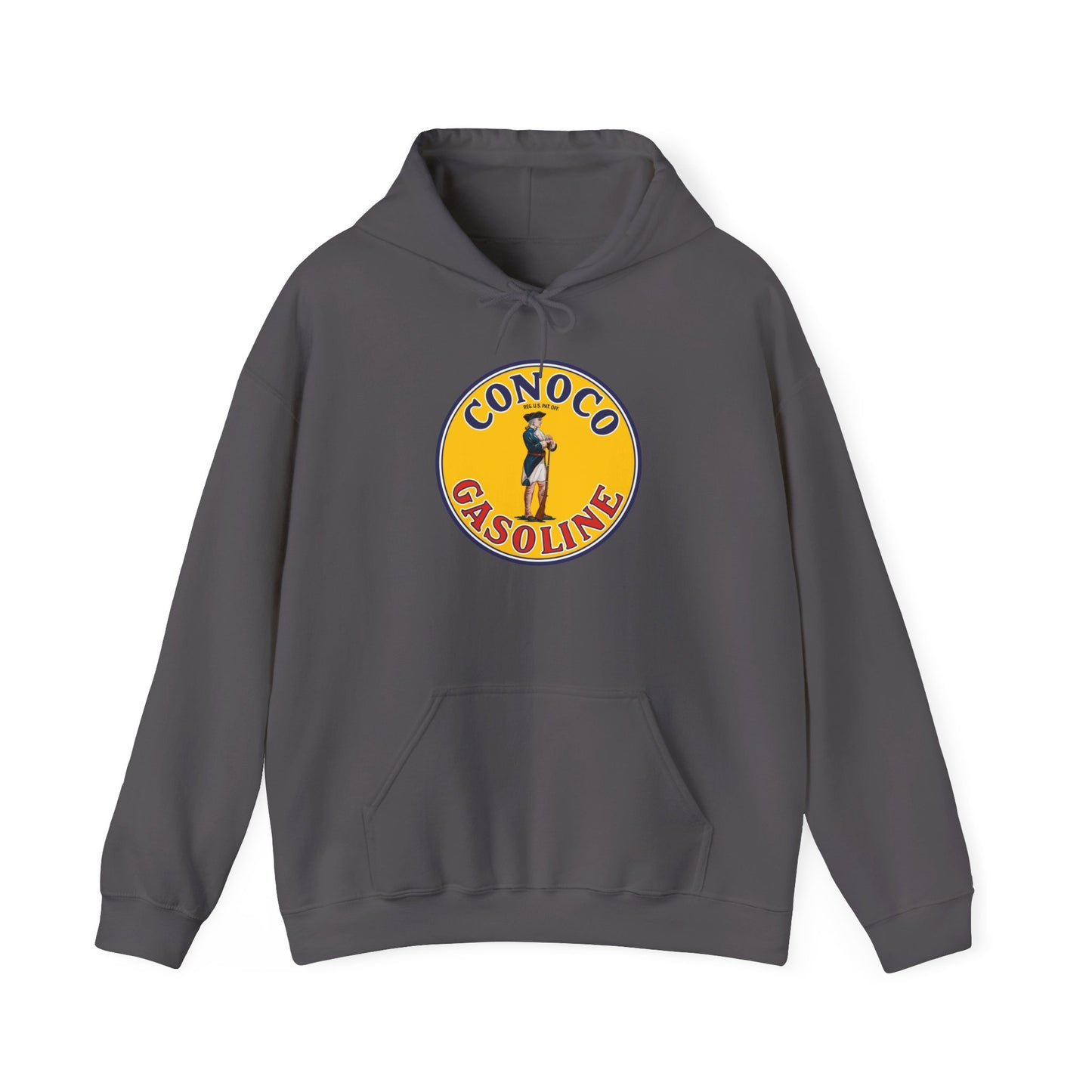 Conoco minuteman Gasoline Vintage Logo Hoodie — Retro Petrol Brand Pullover