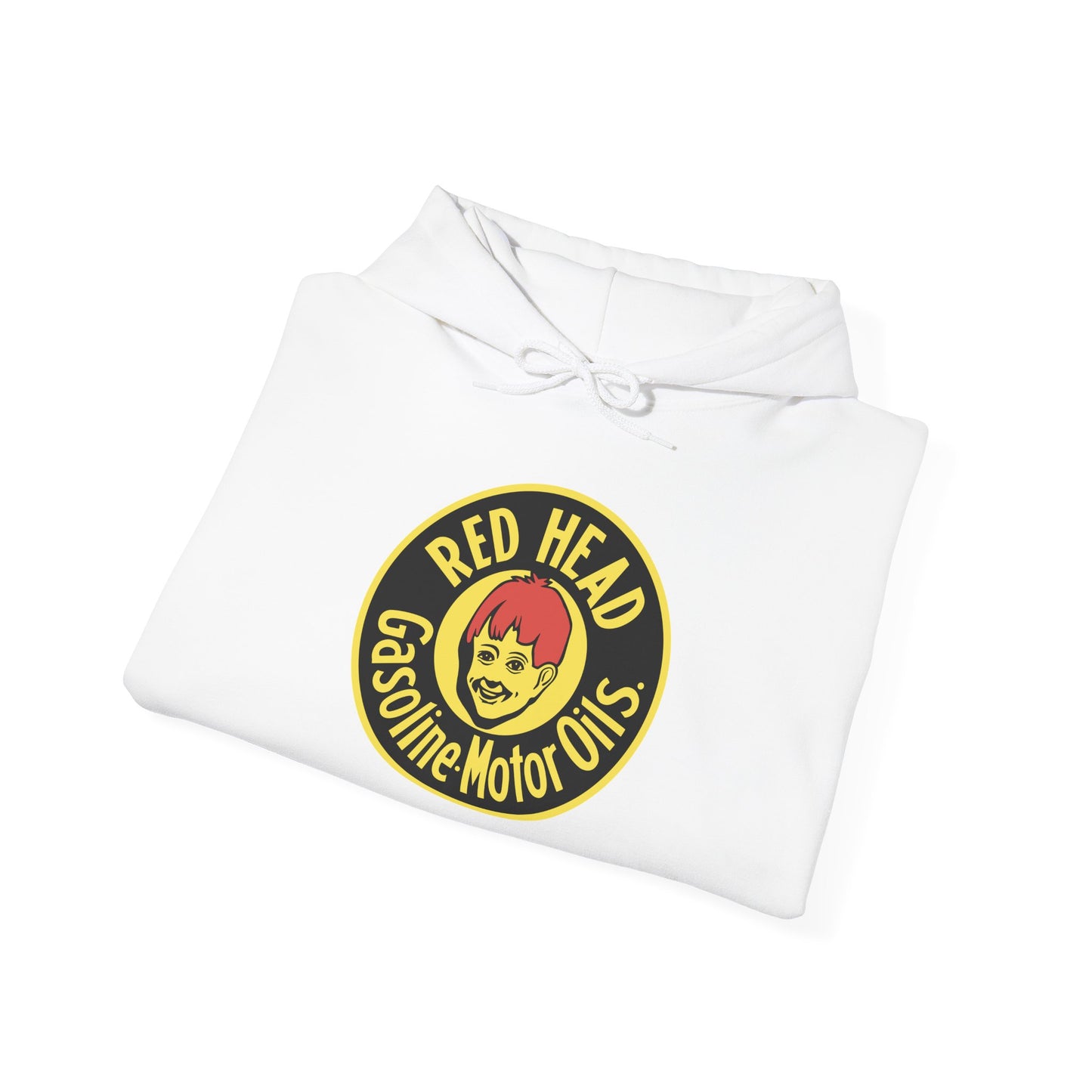 Red Head Gasoline Logo Hoodie — Vintage Automotive Graphic Sweatshirt