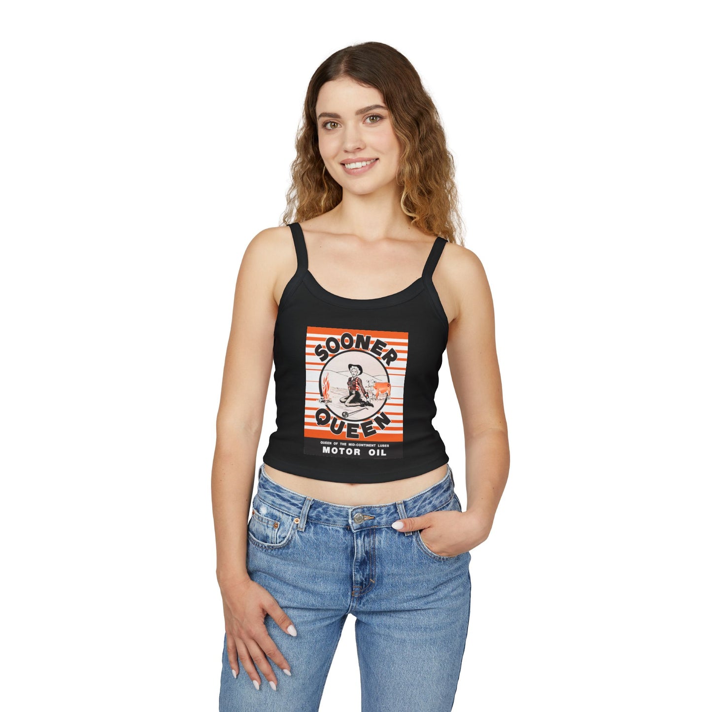 Sooner Queen Motor Oil Retro Crop Tank — Rare Oklahoma Petroliana Art | The Faded Label Co.