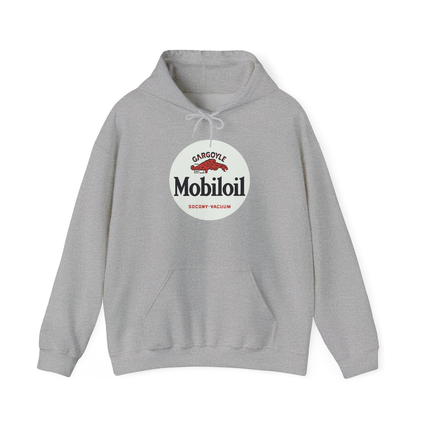Mobiloil Logo Hoodie — Vintage Gargoyle Motor Oil Graphic Sweatshirt