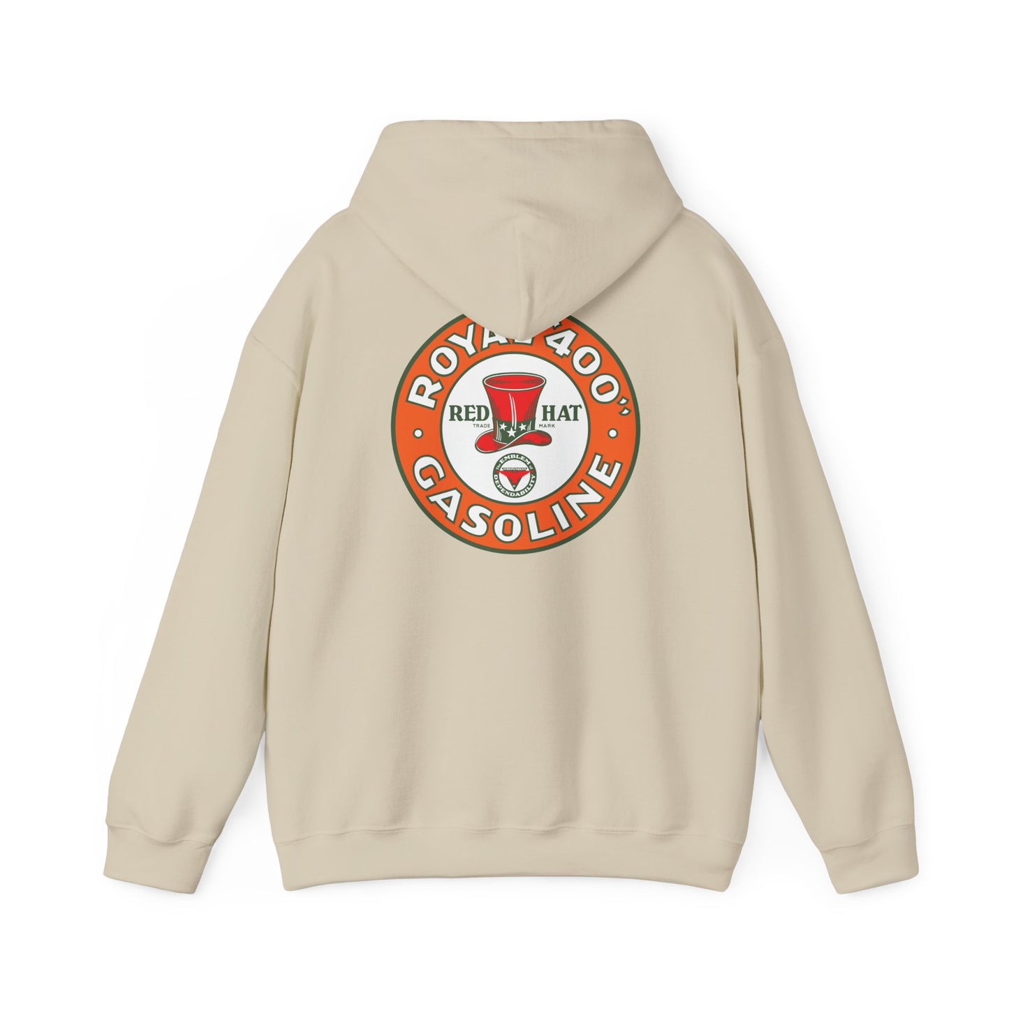 "Royal 400" Red Hat Gasoline Logo Hoodie —  Retro Fuel Emblem