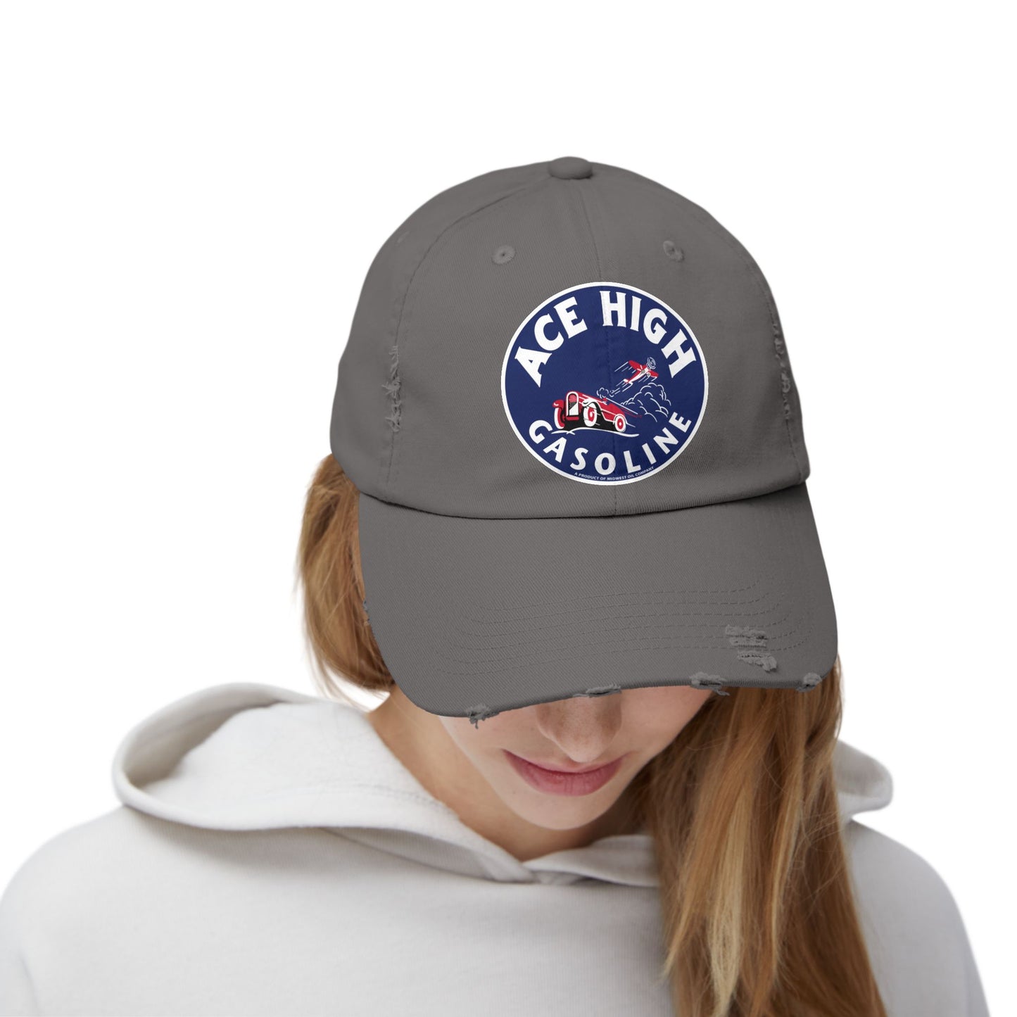 Ace High Gasoline Distressed Cap — Vintage Petroliana Hat | The Faded Label Co.