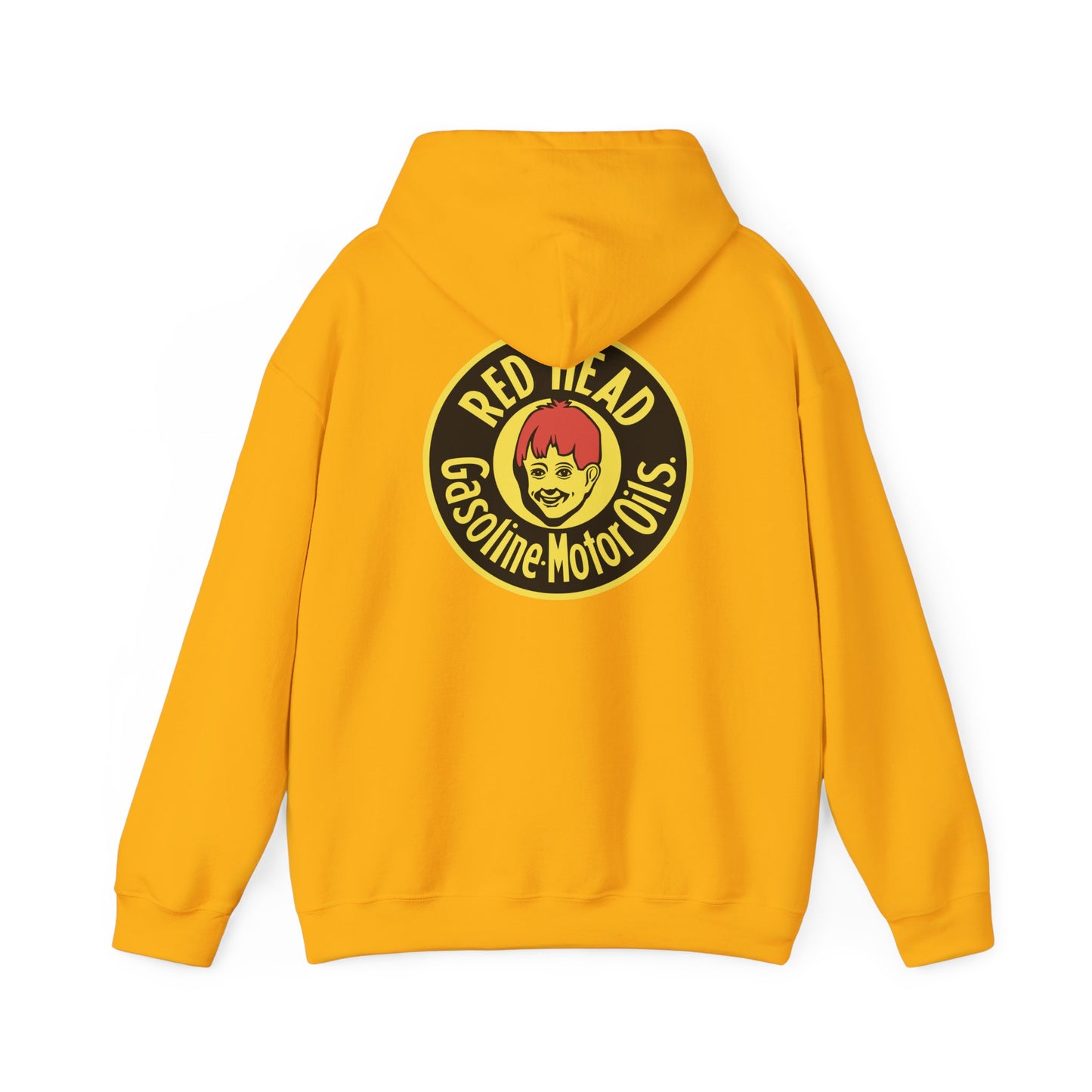Red Head Gasoline Logo Hoodie — Vintage Automotive Graphic Sweatshirt