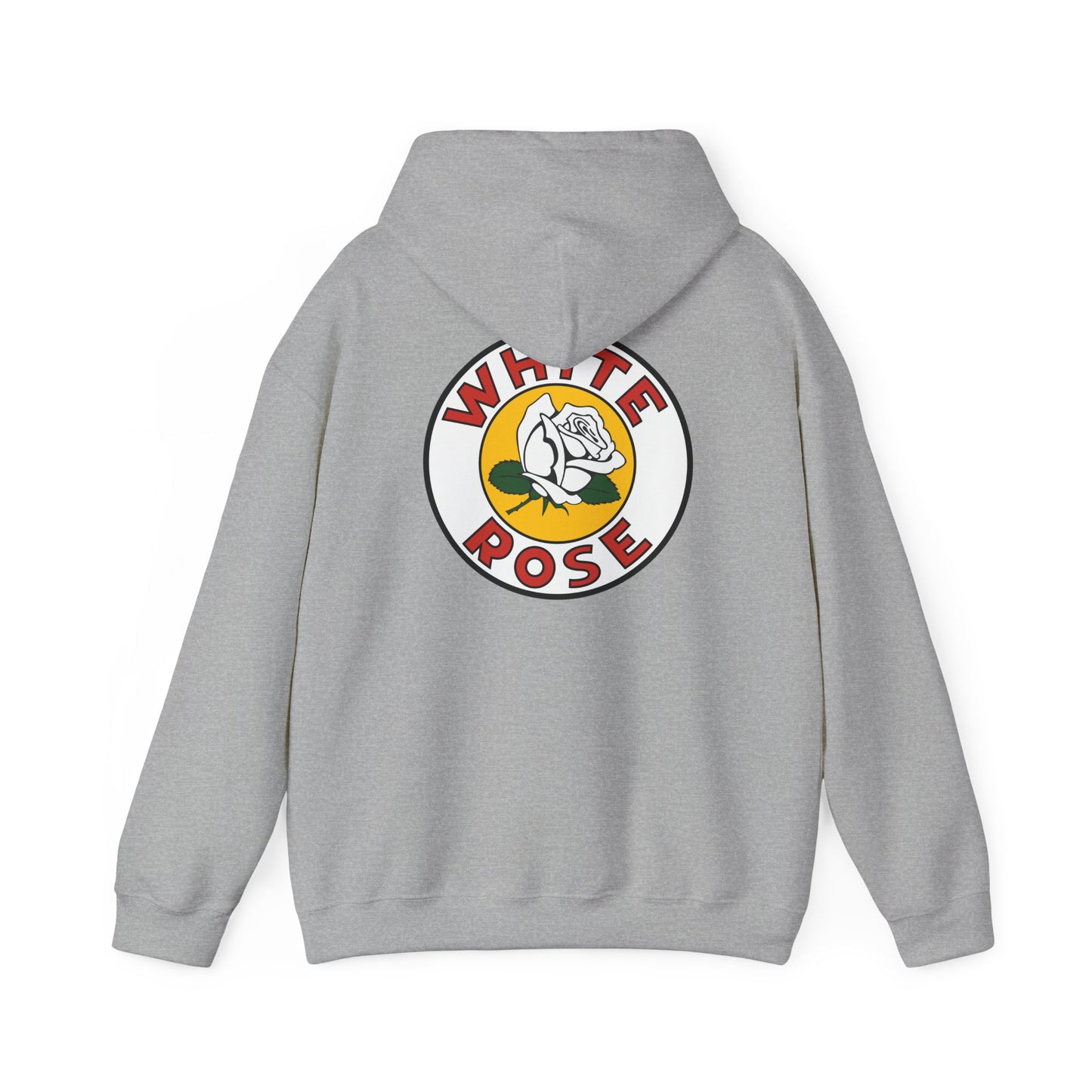White Rose Logo Hoodie — Vintage Floral Graphic Pullover