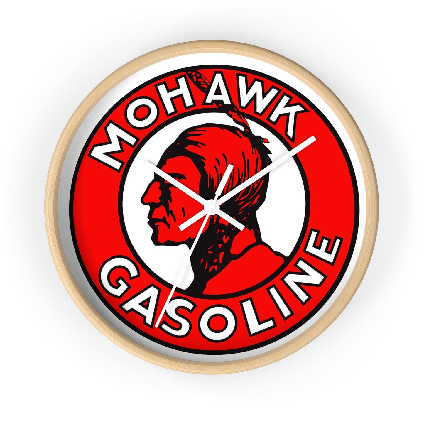Mohawk Gasoline wall clock lifestyle — vintage petroliana wall art — The Faded Label Co.