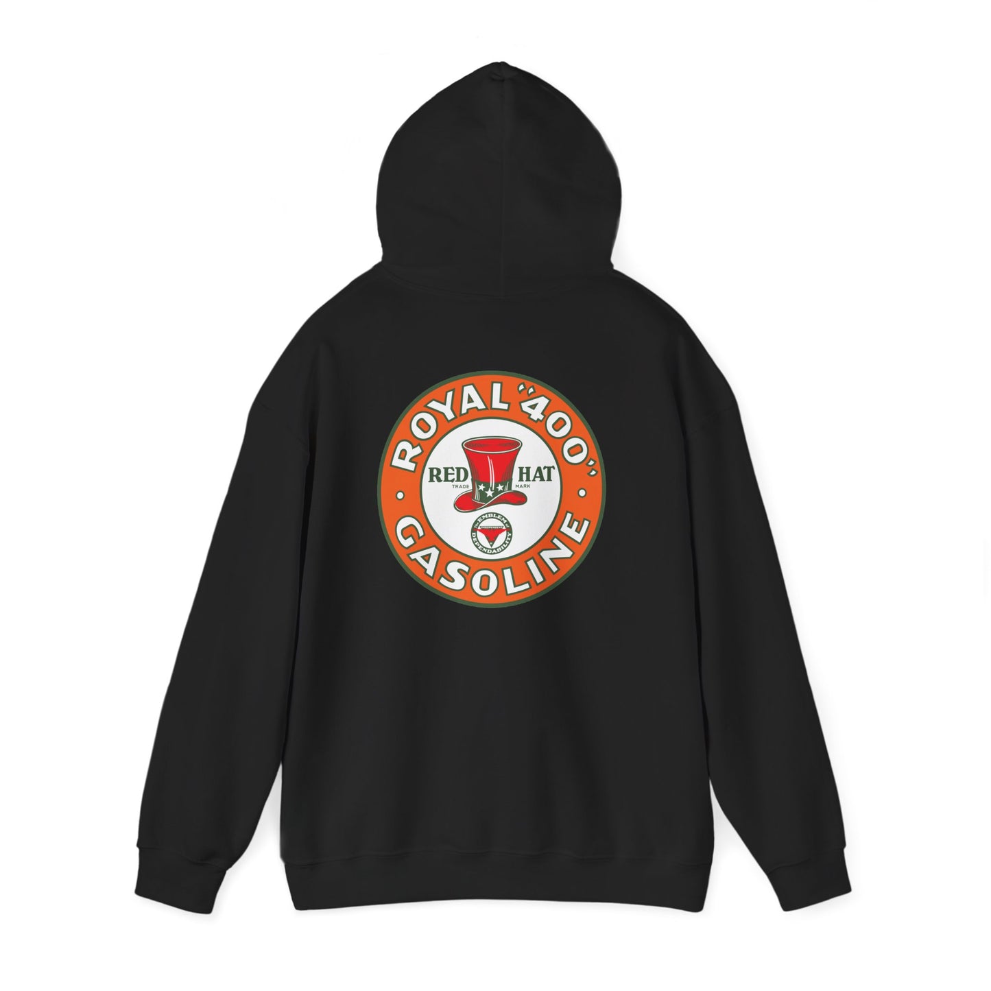 "Royal 400" Red Hat Gasoline Logo Hoodie —  Retro Fuel Emblem