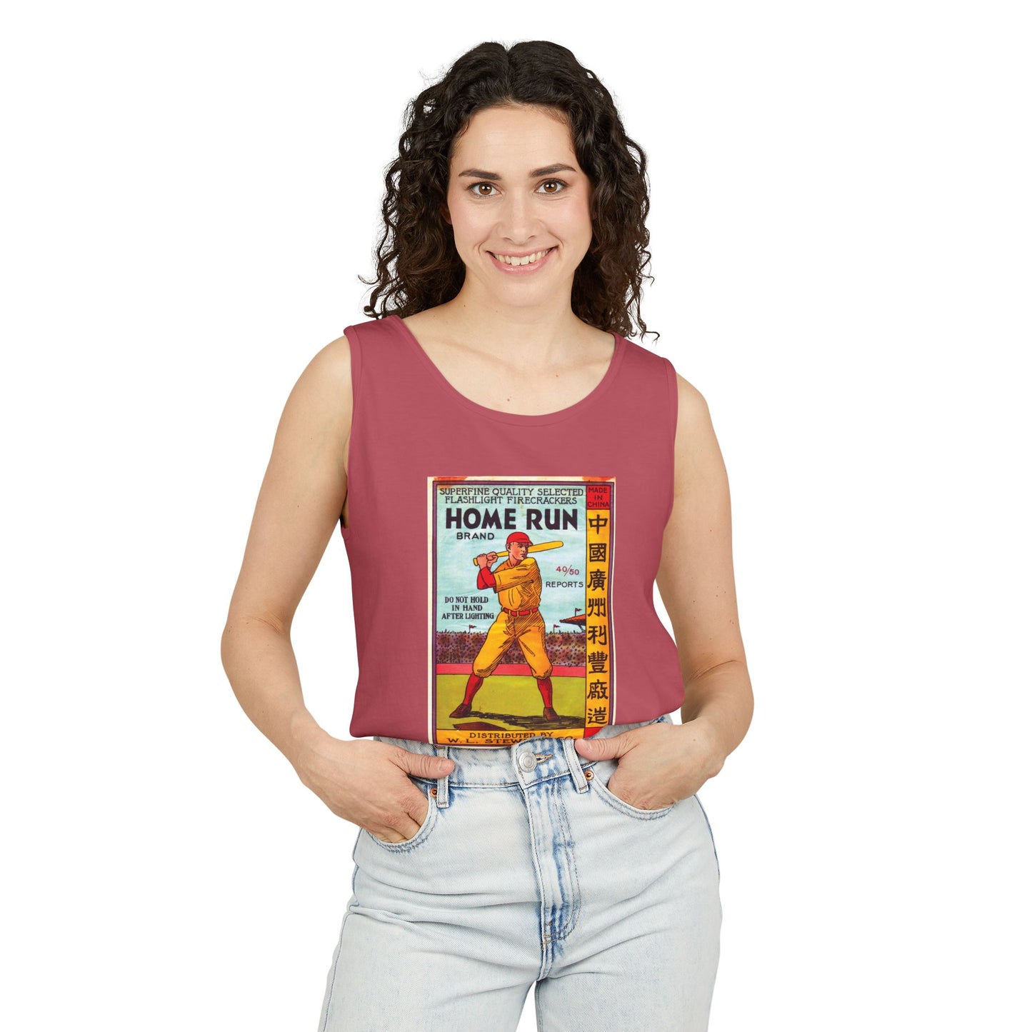 Home Run Firecrackers tank top gray — 4th of July vintage graphic tank — The Faded Label Co.
