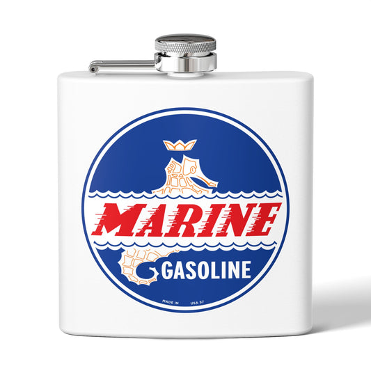Marine Gasoline flask navy — vintage petroliana gift — The Faded Label Co.
