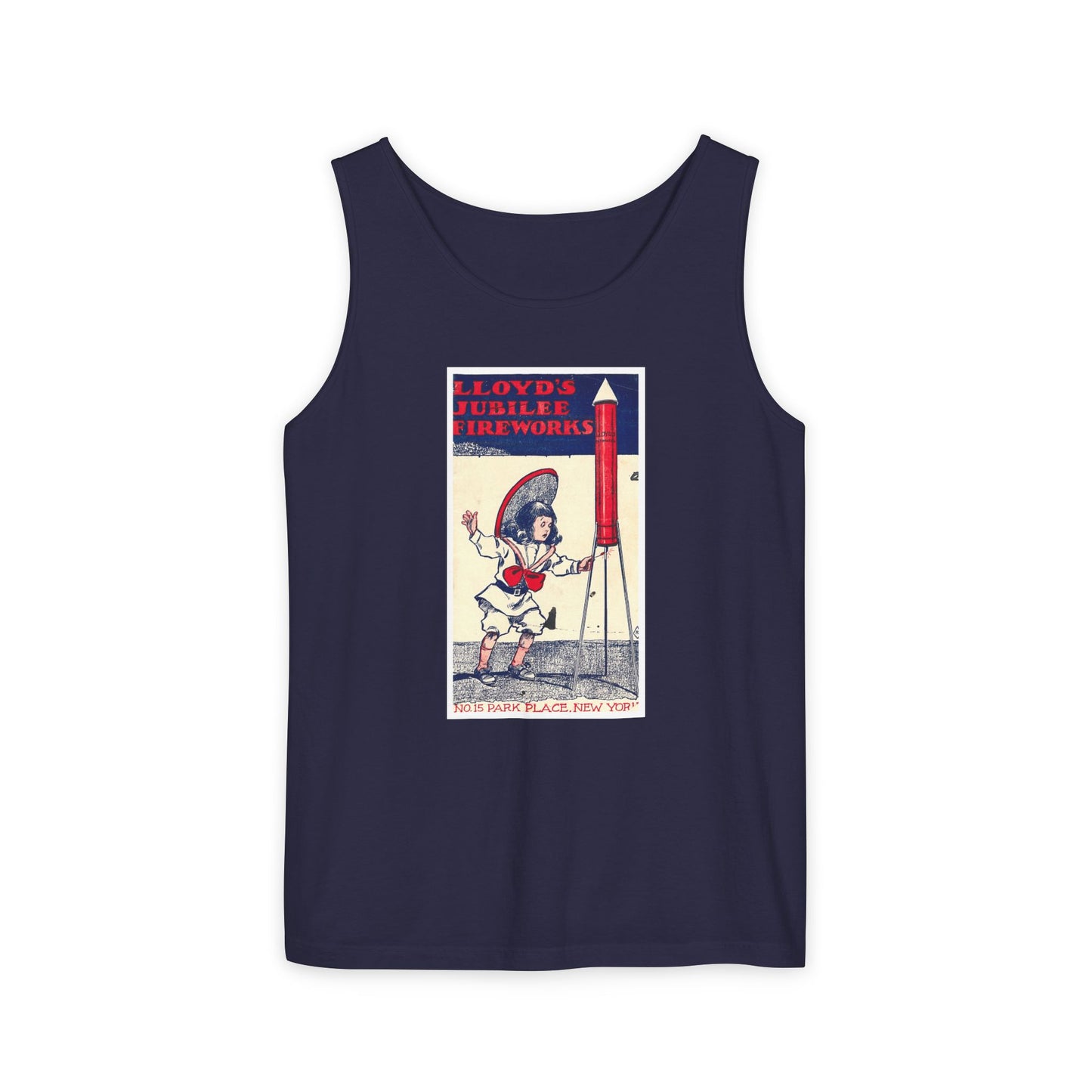 Lloyd's Jubilee Firecrackers tank top gray — 4th of July vintage graphic tank — The Faded Label Co.