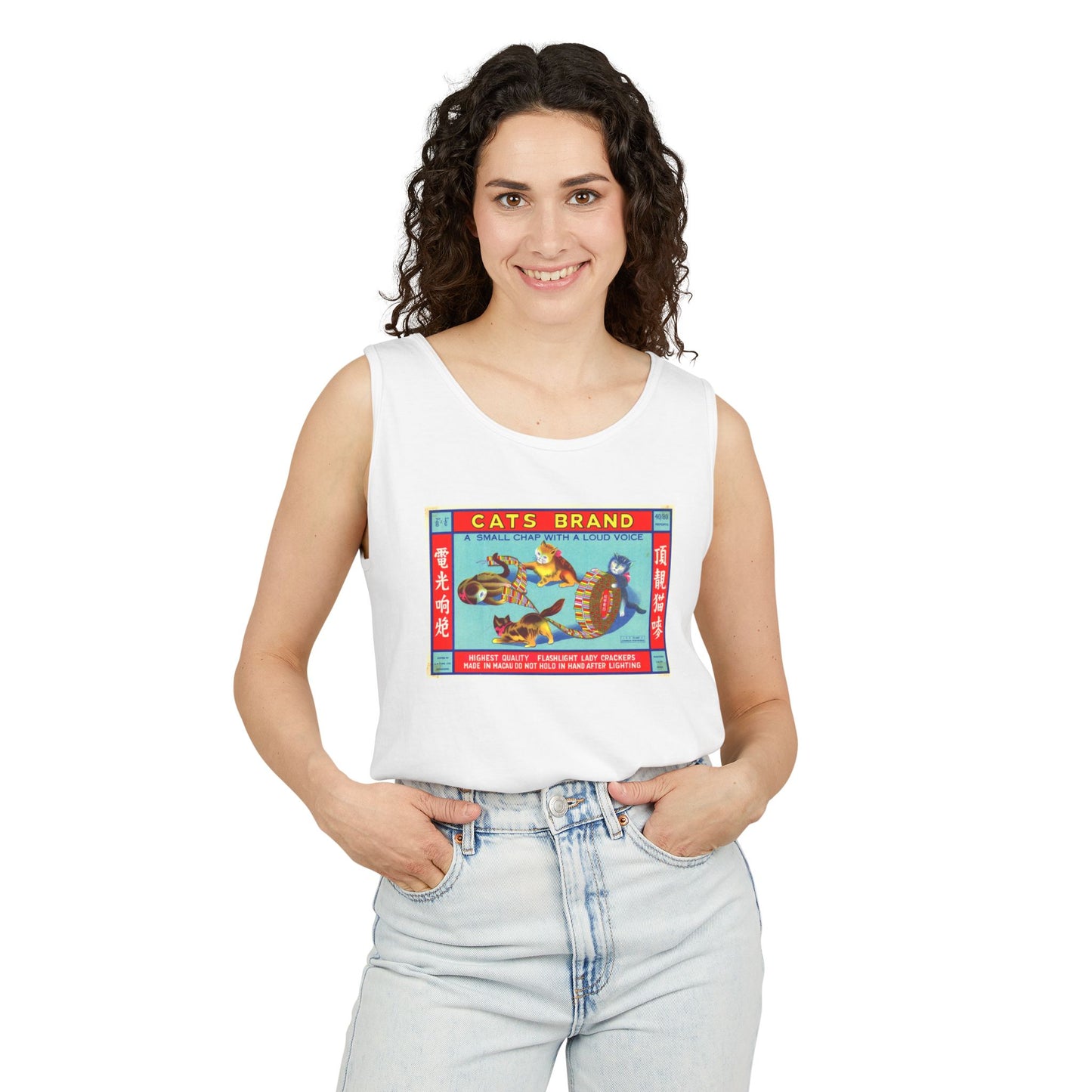 Cat Brand Firecrackers tank top sand — firecracker label collector gift — The Faded Label Co.