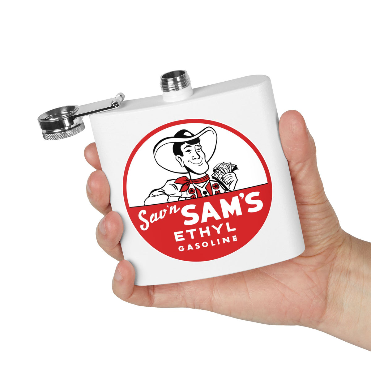 Sam's Ethyl Gasoline Flask — Vintage Independent Petroliana Gift | The Faded Label Co.
