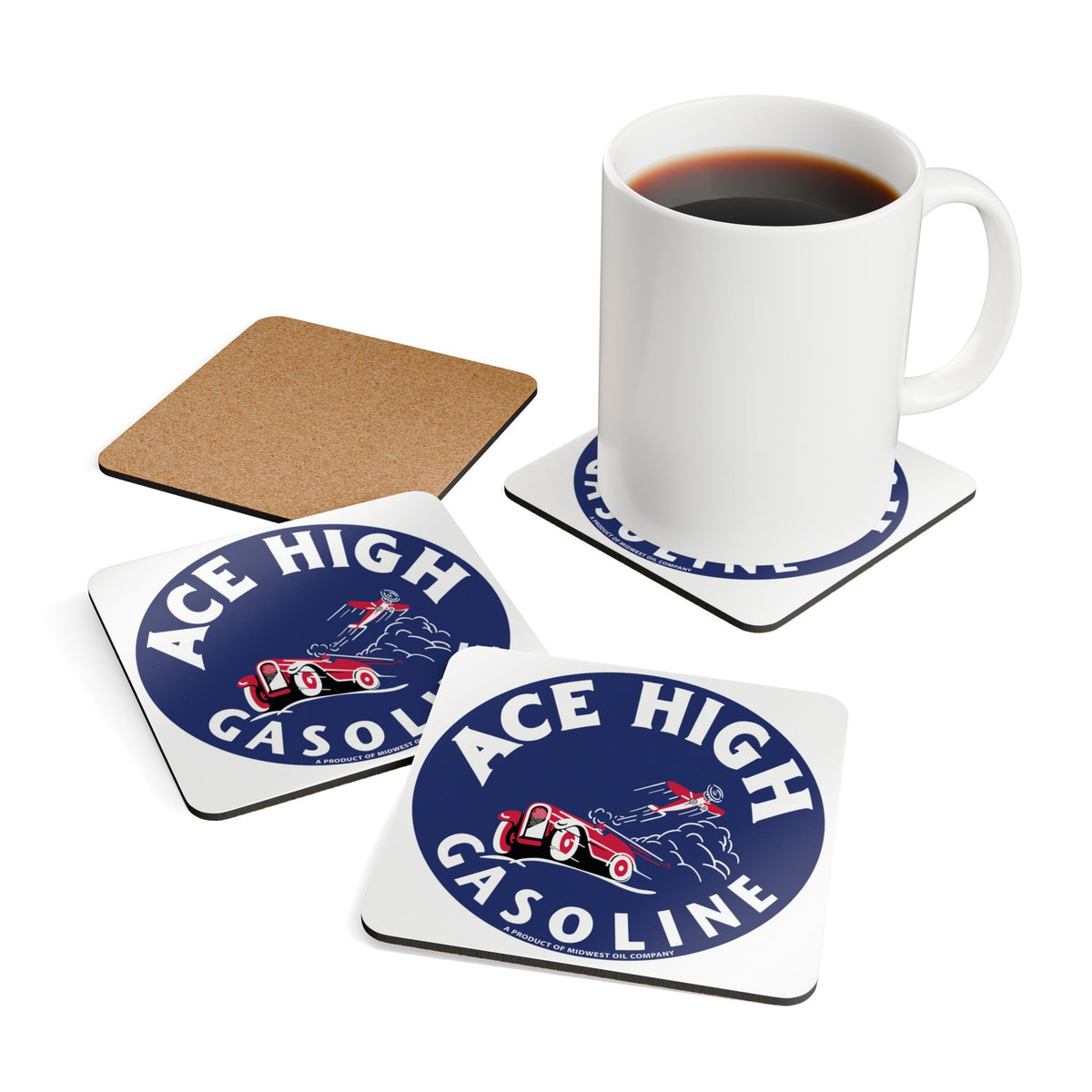 Ace High Gasoline Coaster Set — Vintage Petroliana Gift | The Faded Label Co.