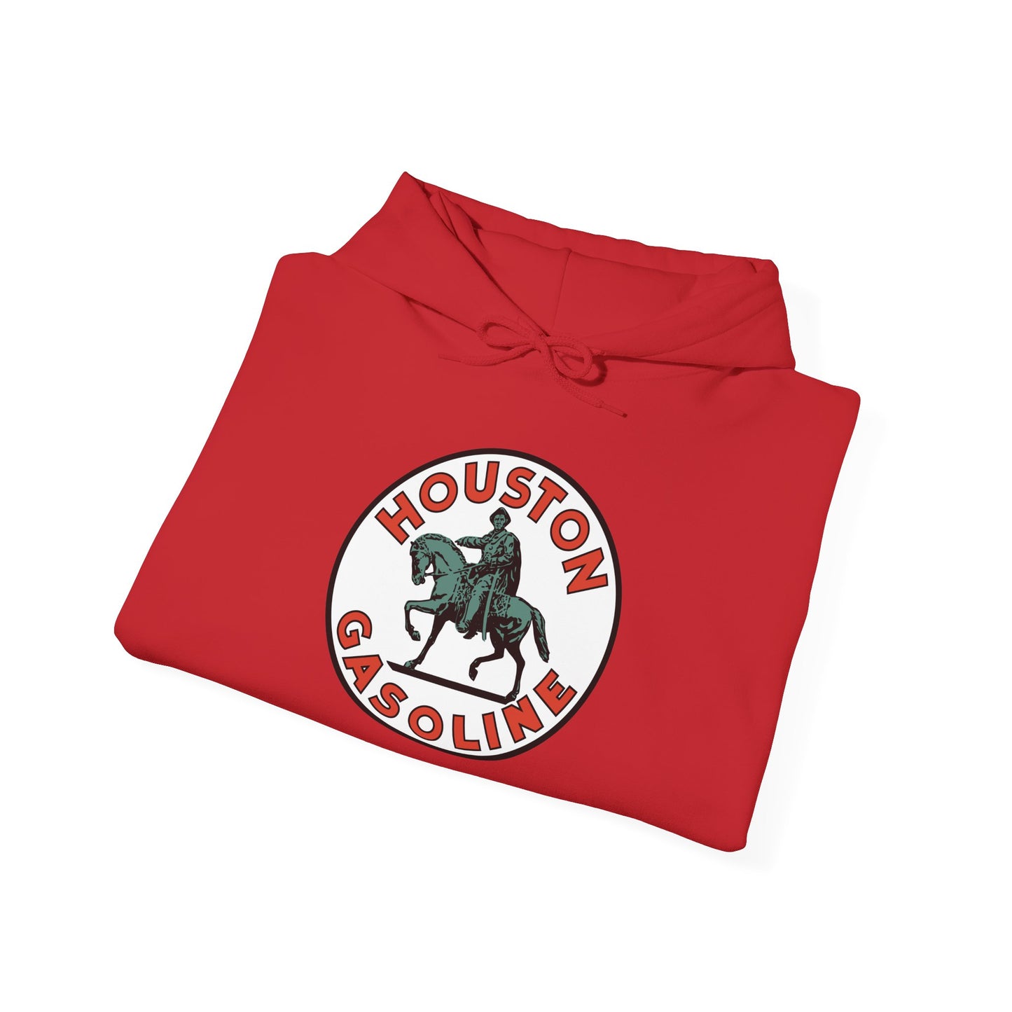 Houston Gasoline Logo Hoodie — Vintage Equestrian Gas Station Crewneck