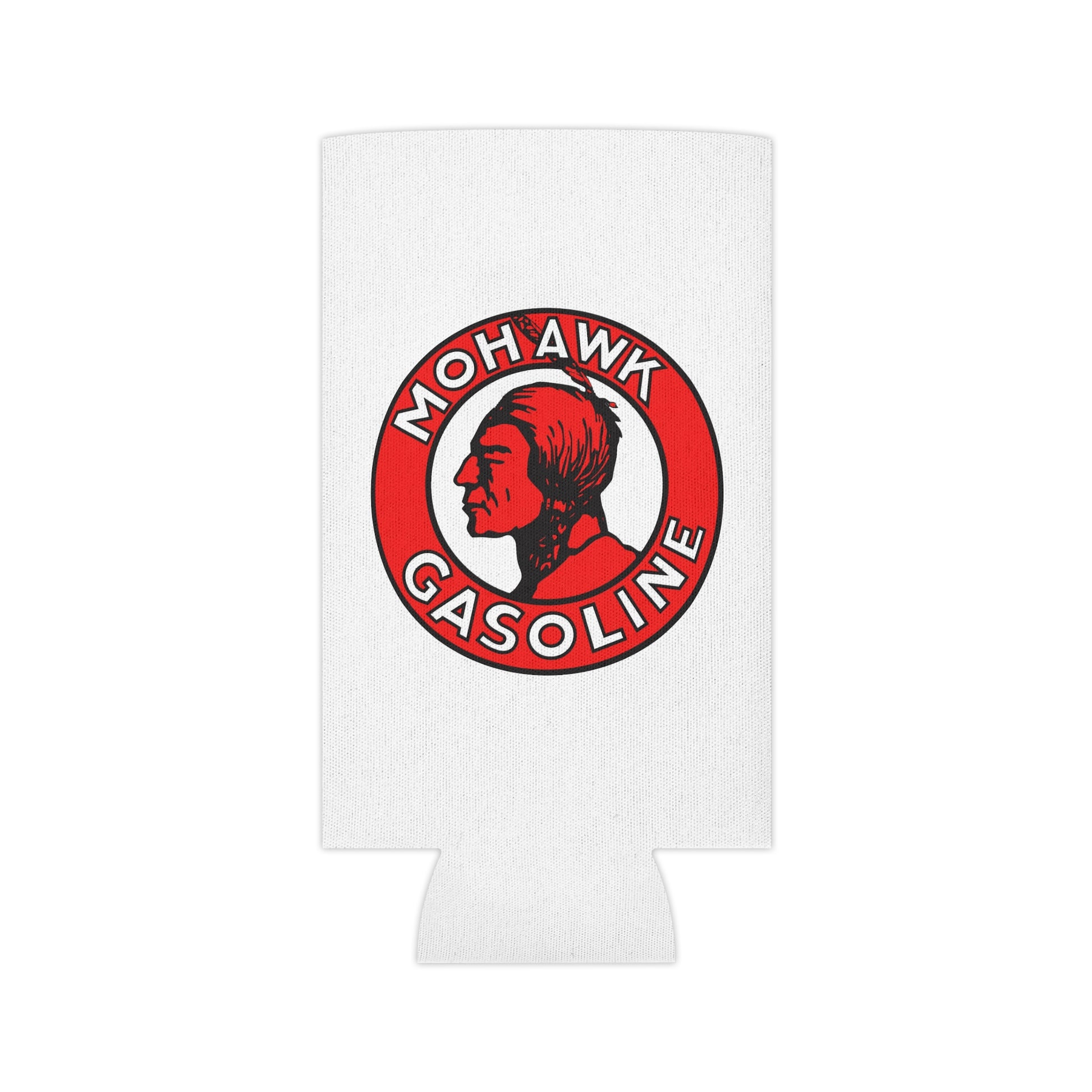 Mohawk Gasoline can cooler side view — retro gas station drinkware — The Faded Label Co.