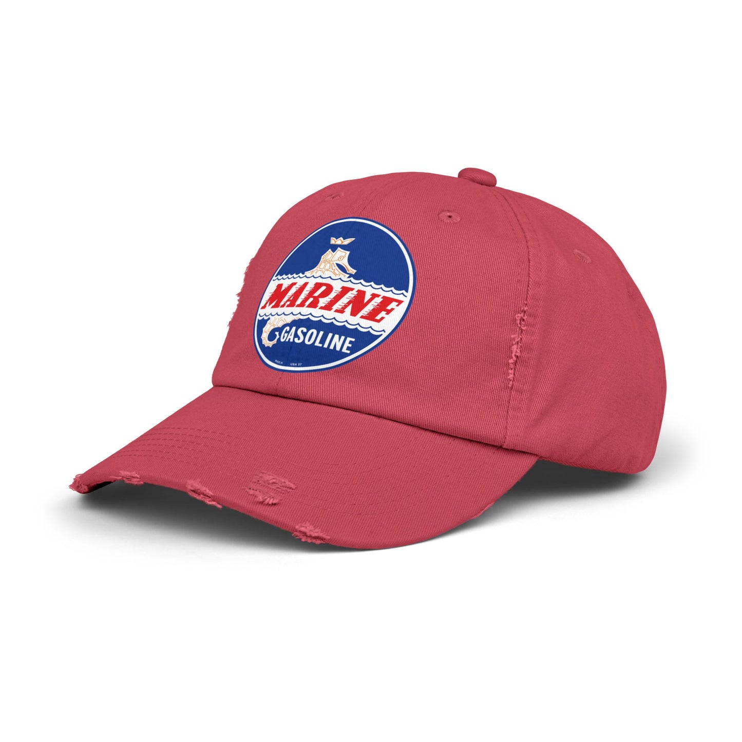 Marine Gasoline Distressed Cap — Vintage Dockside Petroliana Hat | The Faded Label Co.