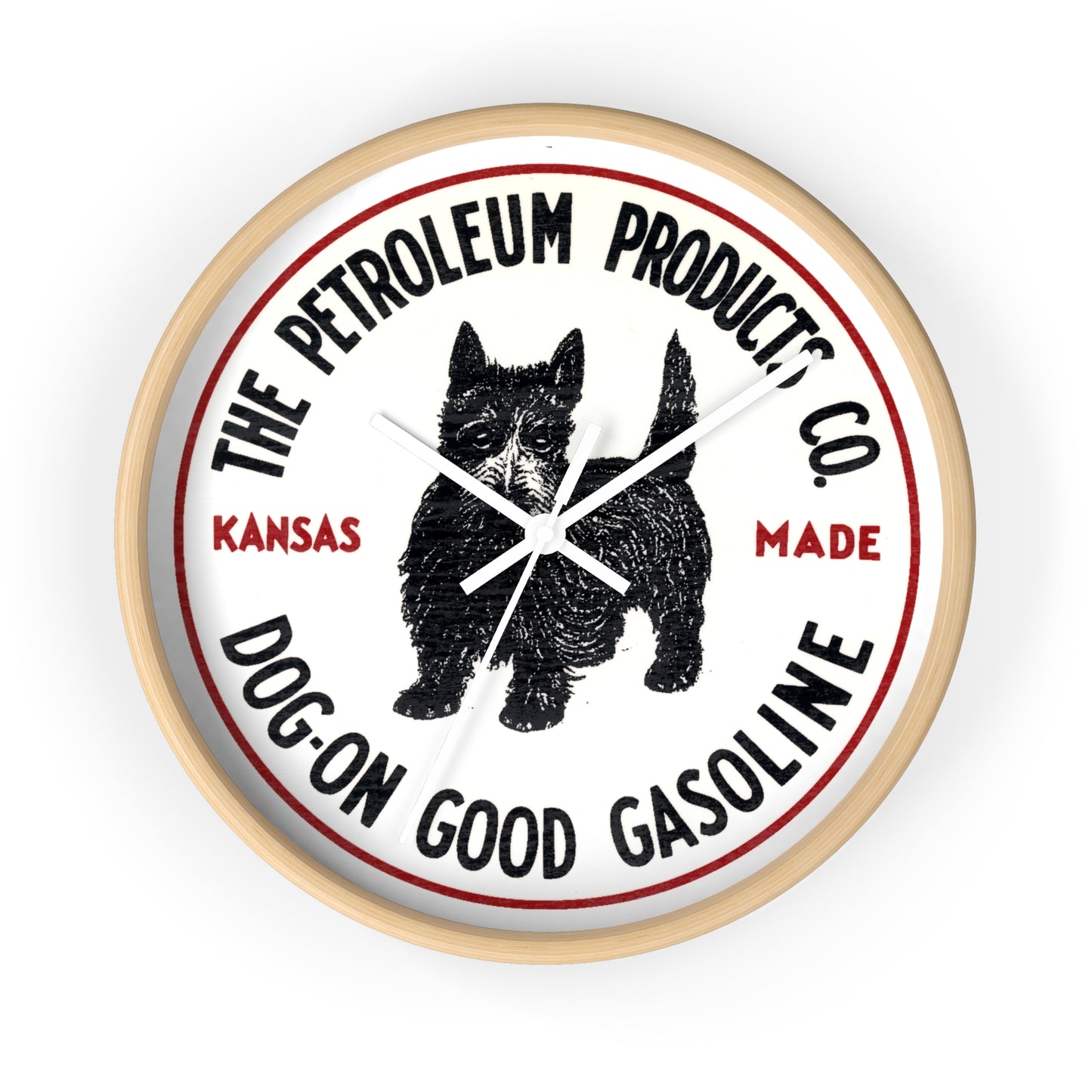 Dog-On Good Gasoline wall clock on wall — man cave garage decor — The Faded Label Co.