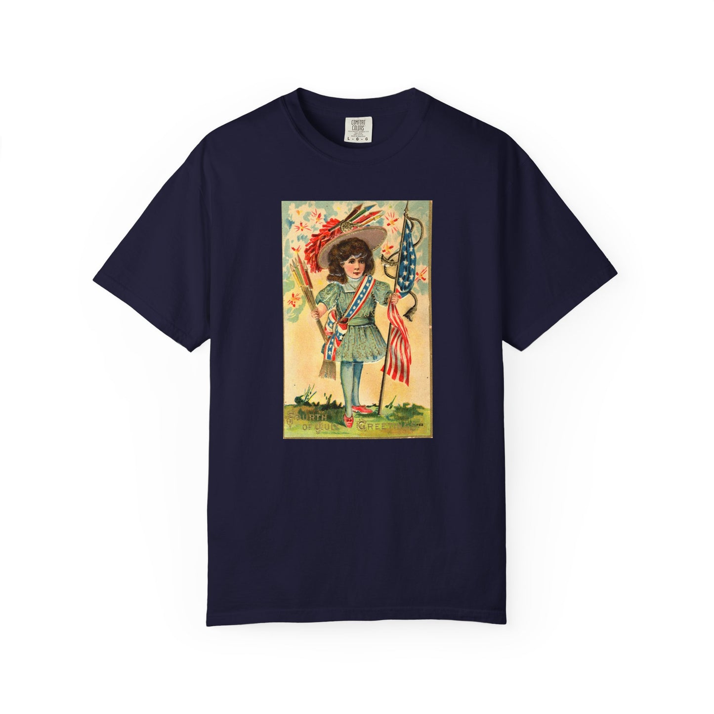 4th of July Patriotic Girl T-Shirt — Vintage Patriotic Postcard Art | The Faded Label Co.