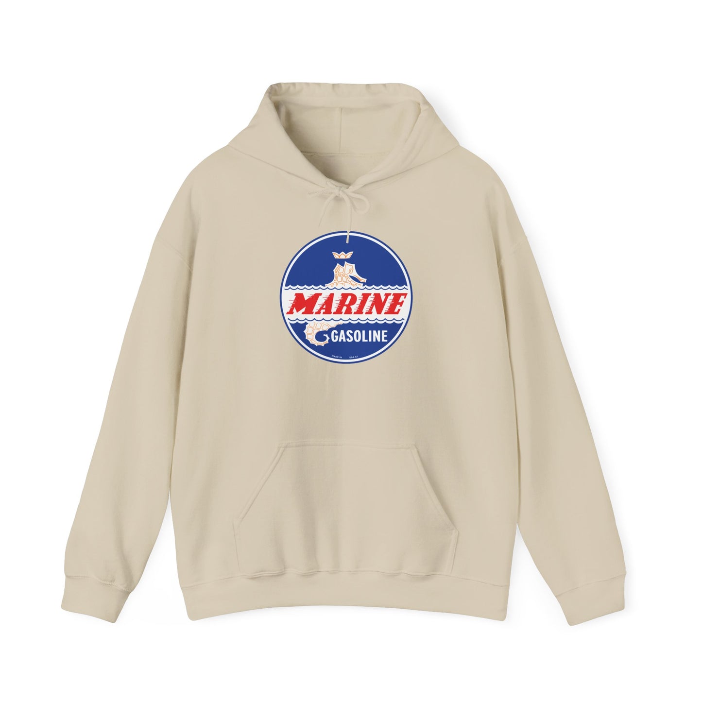 Marine Gasoline Logo Hoodie — Retro Nautical Engine Club Sweatshirt