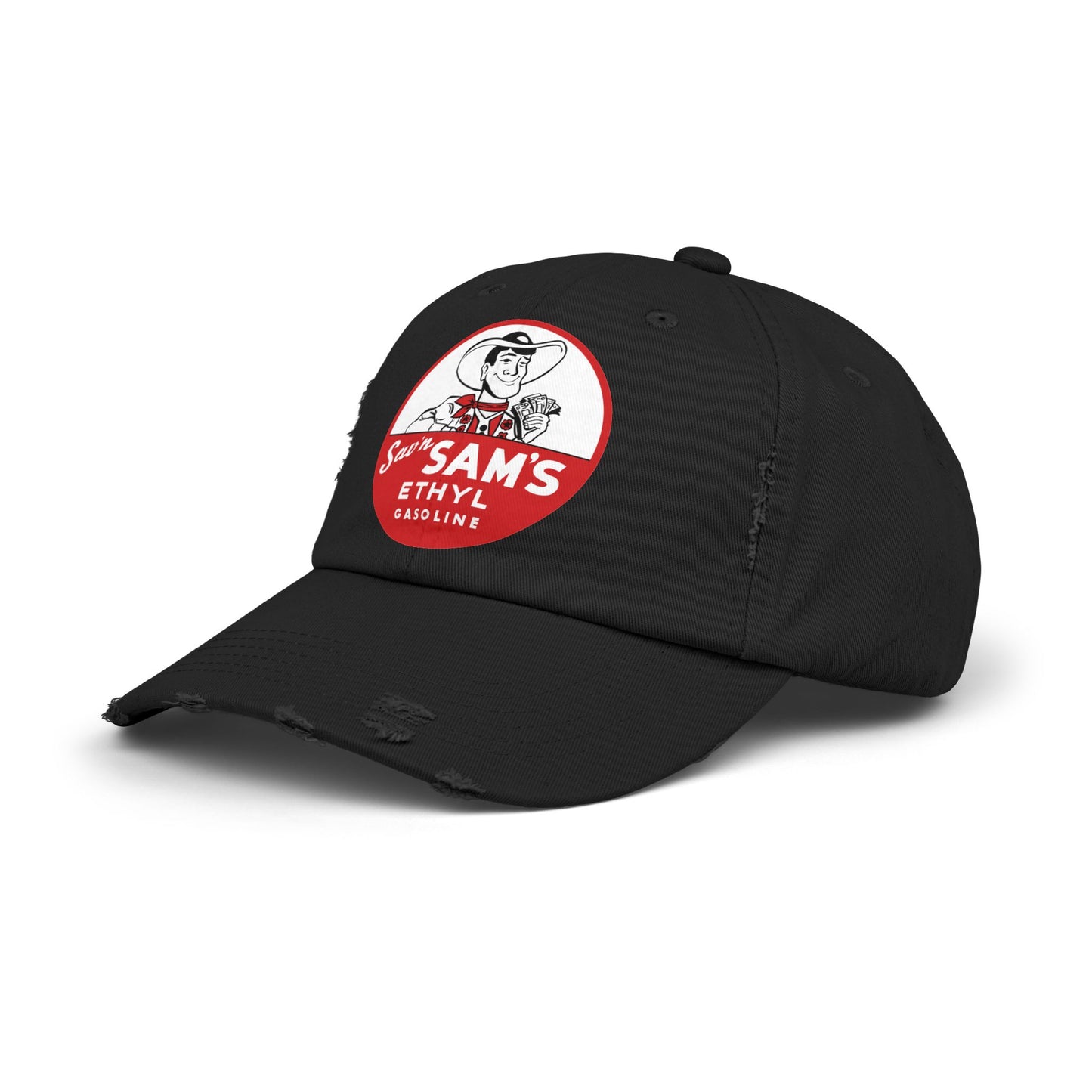 sams ethyl Distressed Gasoline Logo Cap — "Sam's Ethyl" Vintage Trucker Hat
