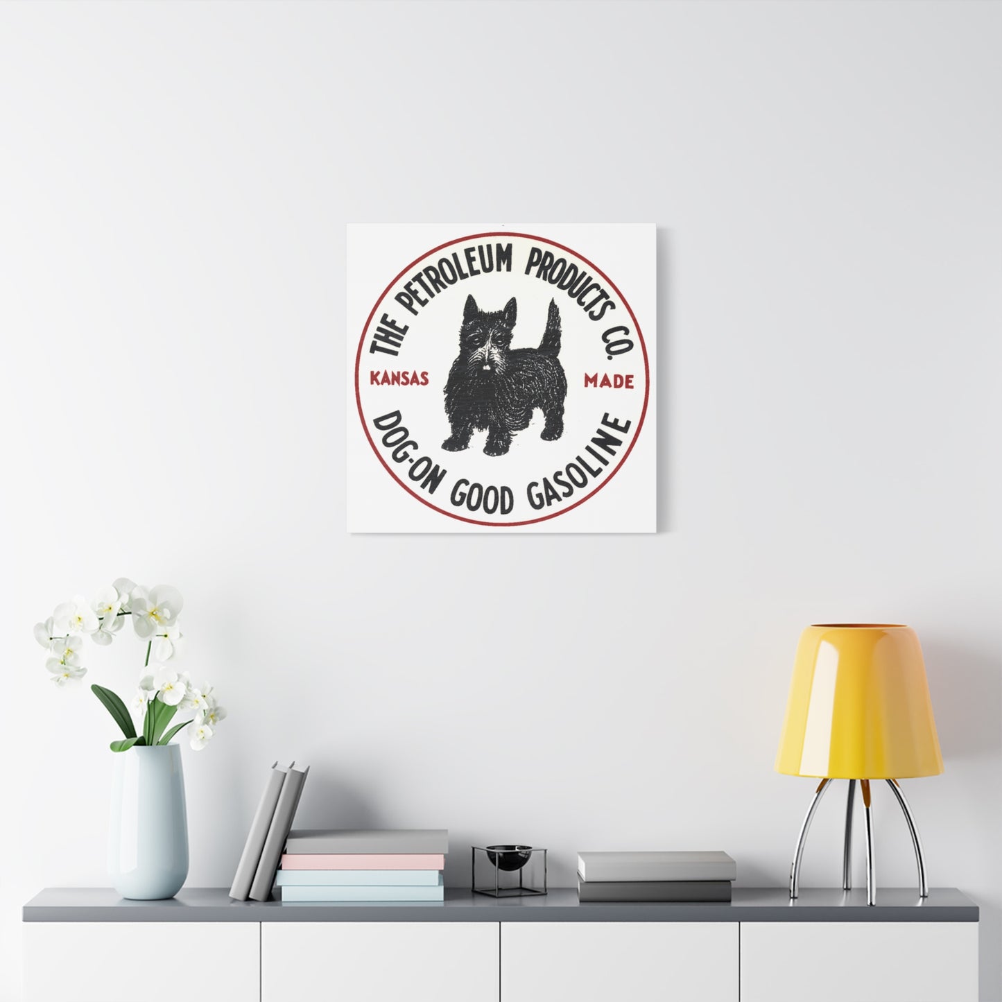 Dog-On Good Gasoline canvas wall art 20x20 — Kansas petroleum brand wall art — The Faded Label Co.
