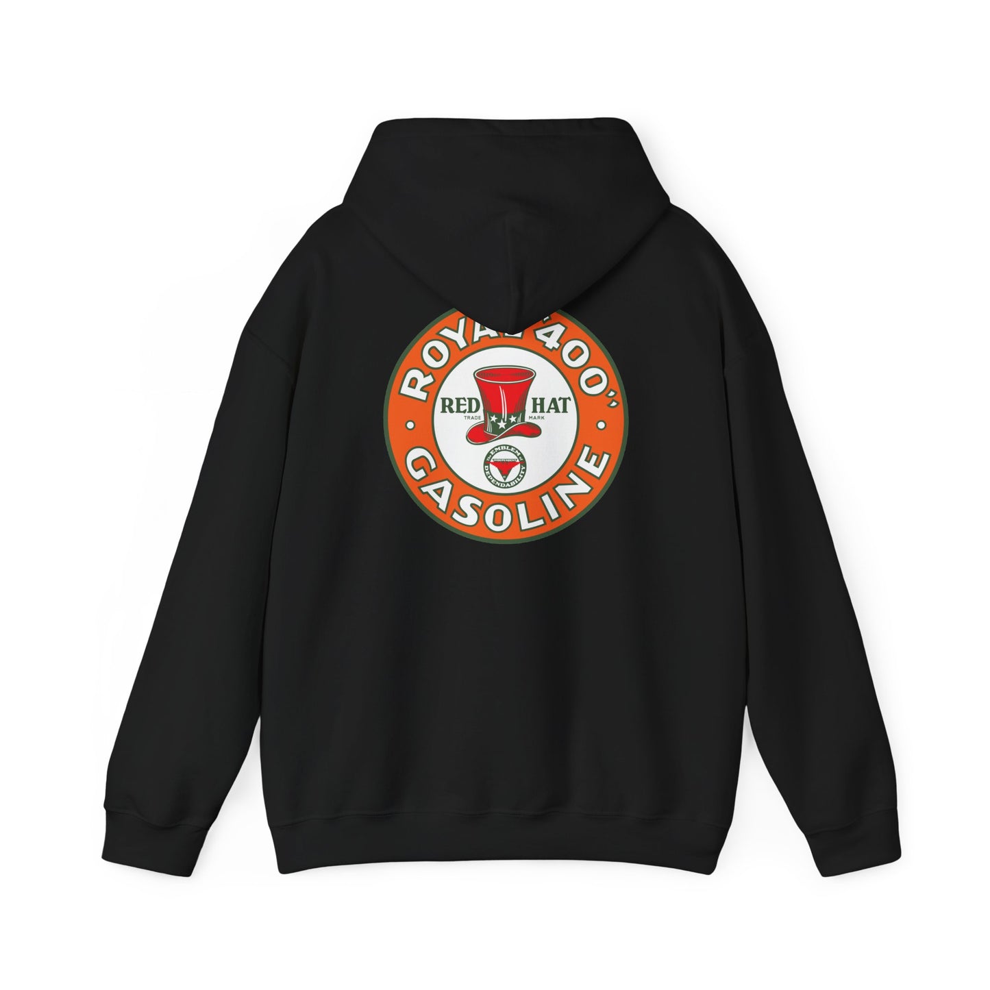 "Royal 400" Red Hat Gasoline Logo Hoodie —  Retro Fuel Emblem