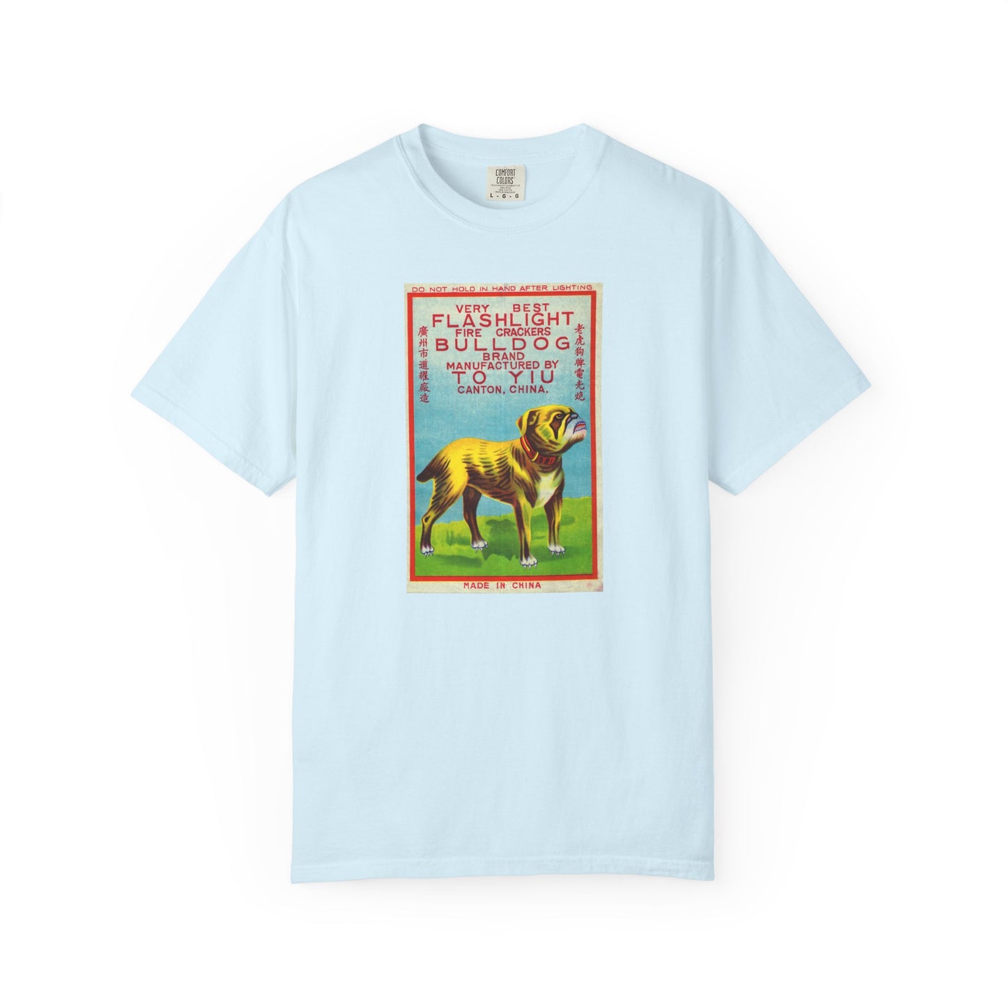 Bulldog Brand Firecrackers t-shirt True Navy — vintage mid-century To Yiu Canton fireworks tee — The Faded Label Co.