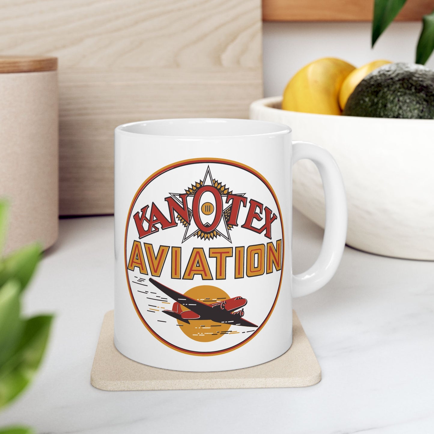 Kanotex Aviation mug close up logo detail — vintage gas station art — The Faded Label Co.