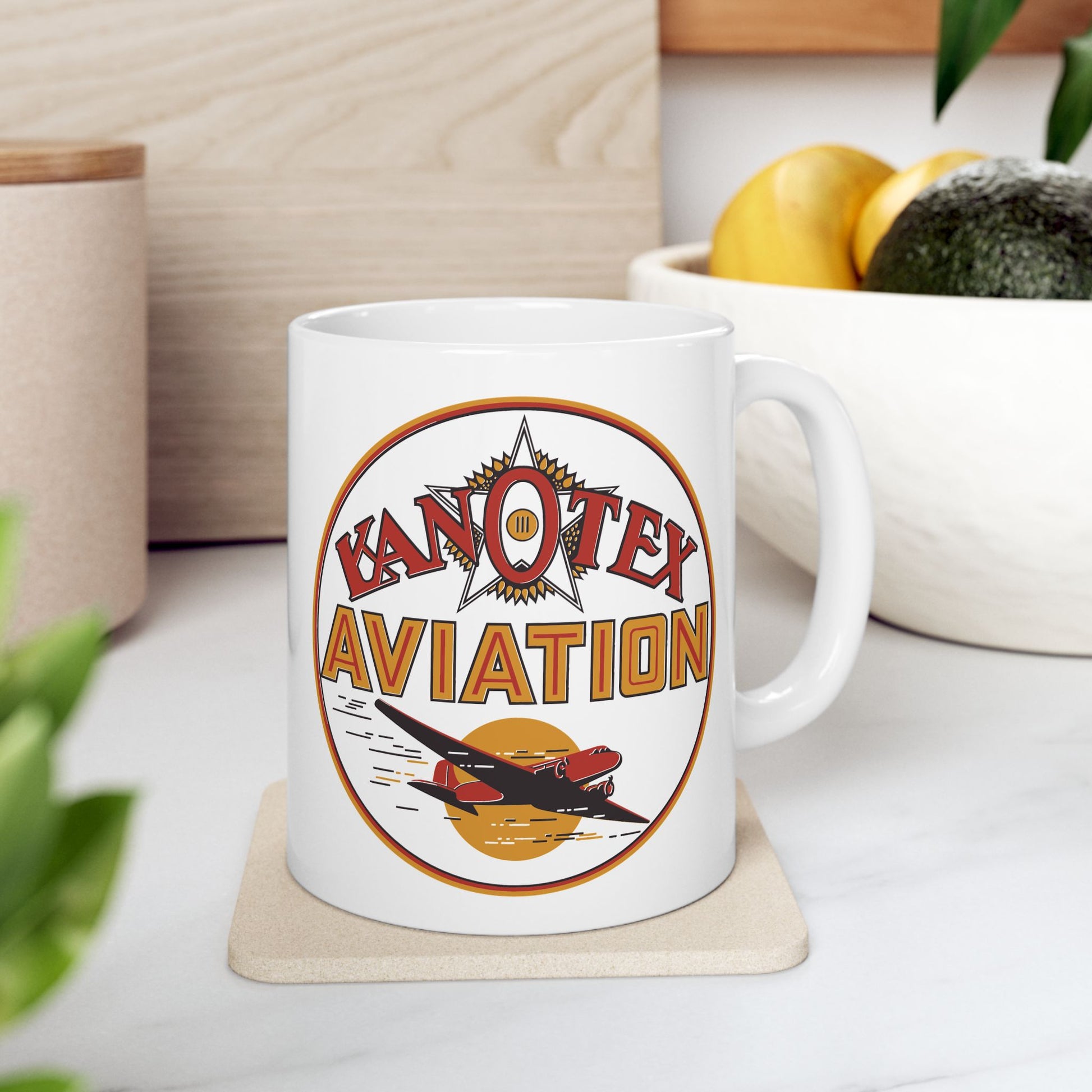 Kanotex Aviation mug close up logo detail — vintage gas station art — The Faded Label Co.