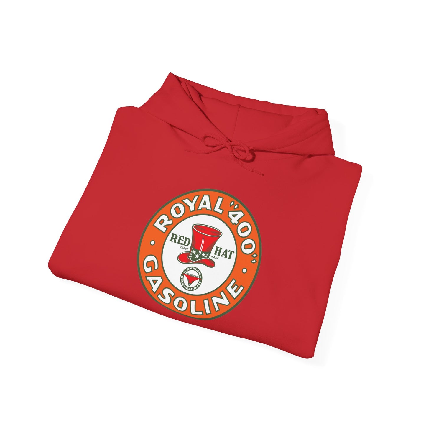 "Royal 400" Red Hat Gasoline Logo Hoodie —  Retro Fuel Emblem