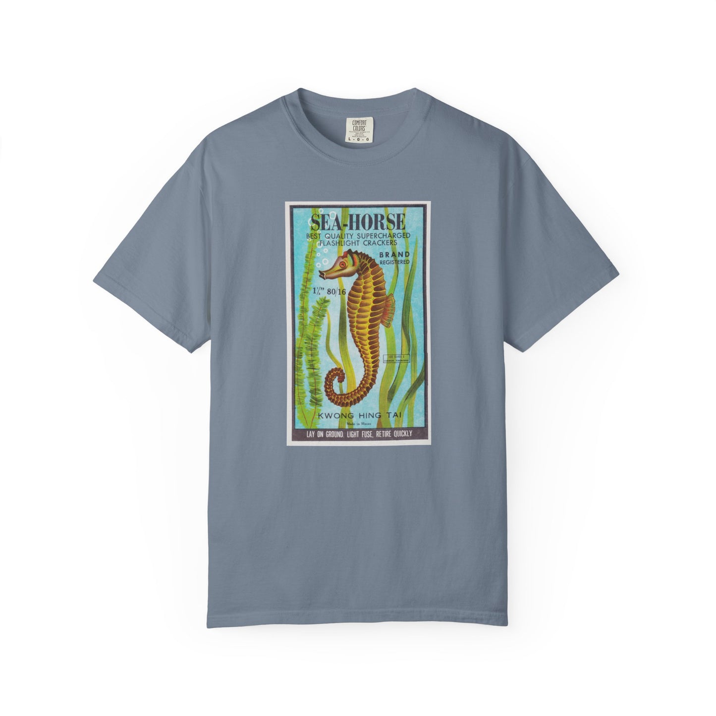 Seahorse Brand Firecrackers t-shirt True Navy — vintage patriotic Americana fireworks tee — The Faded Label Co.