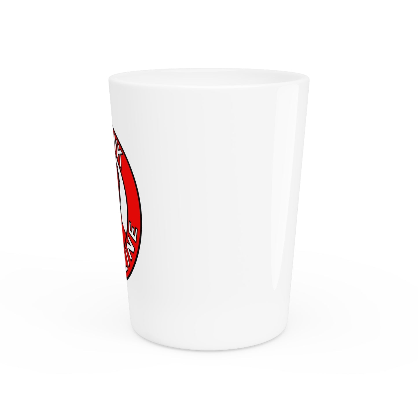 Mohawk Gasoline shot glass lifestyle — vintage petroliana barware — The Faded Label Co.