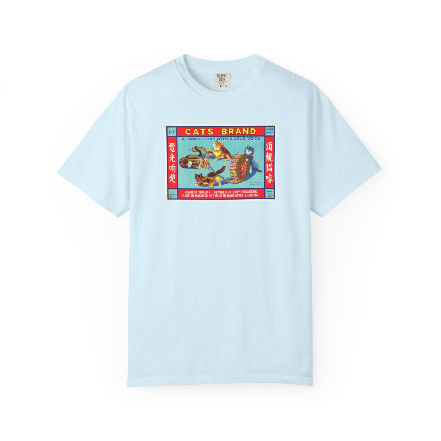 Cats Brand Firecrackers t-shirt True Navy — vintage Li & Fung Macau fireworks label tee — The Faded Label Co.