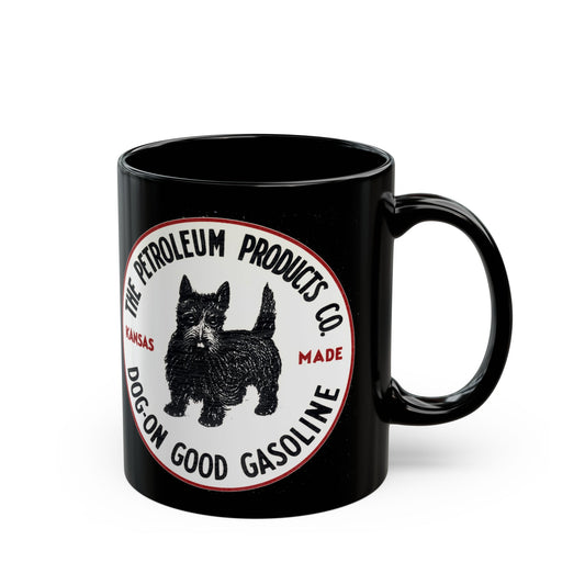 Dog-On Good Gasoline black coffee mug — vintage Scottie dog petroliana art — The Faded Label Co.